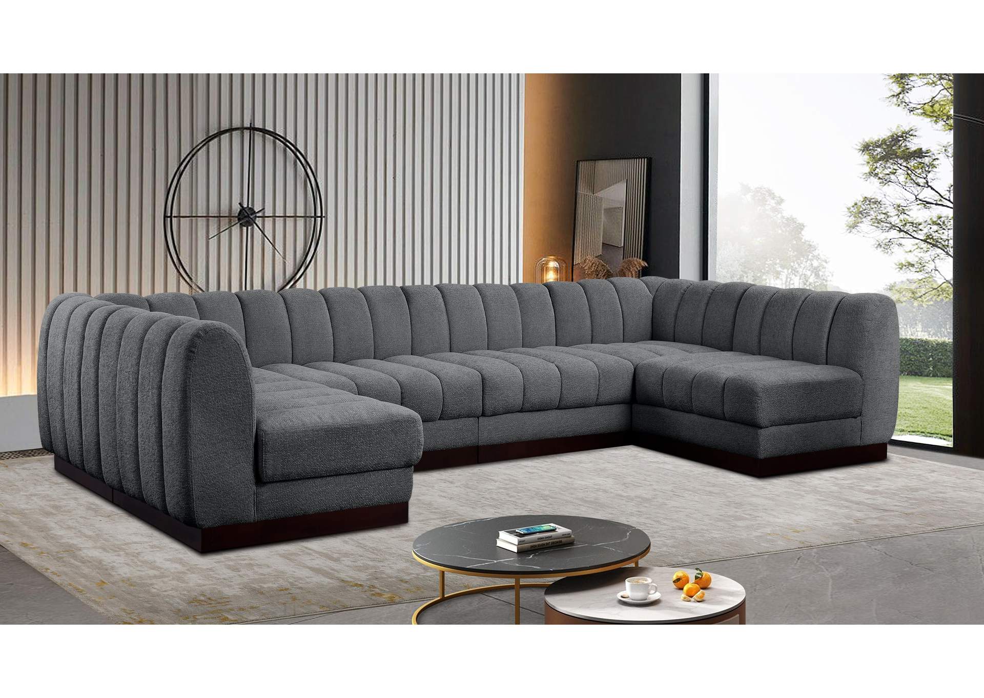 Quinn Grey Chenille Fabric Modular Sectional,Meridian Furniture