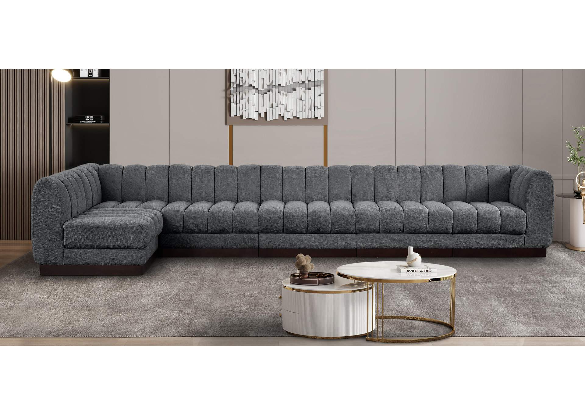 Quinn Grey Chenille Fabric Modular Sectional,Meridian Furniture