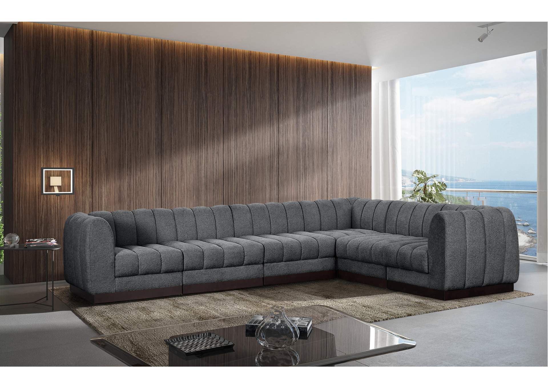 Quinn Grey Chenille Fabric Modular Sectional,Meridian Furniture