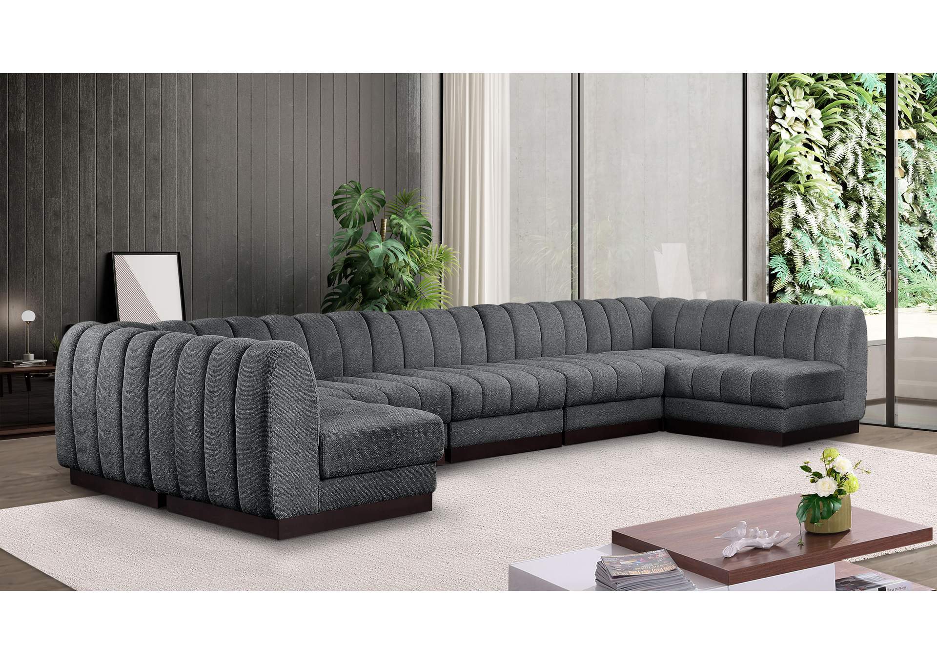 Quinn Grey Chenille Fabric Modular Sectional,Meridian Furniture