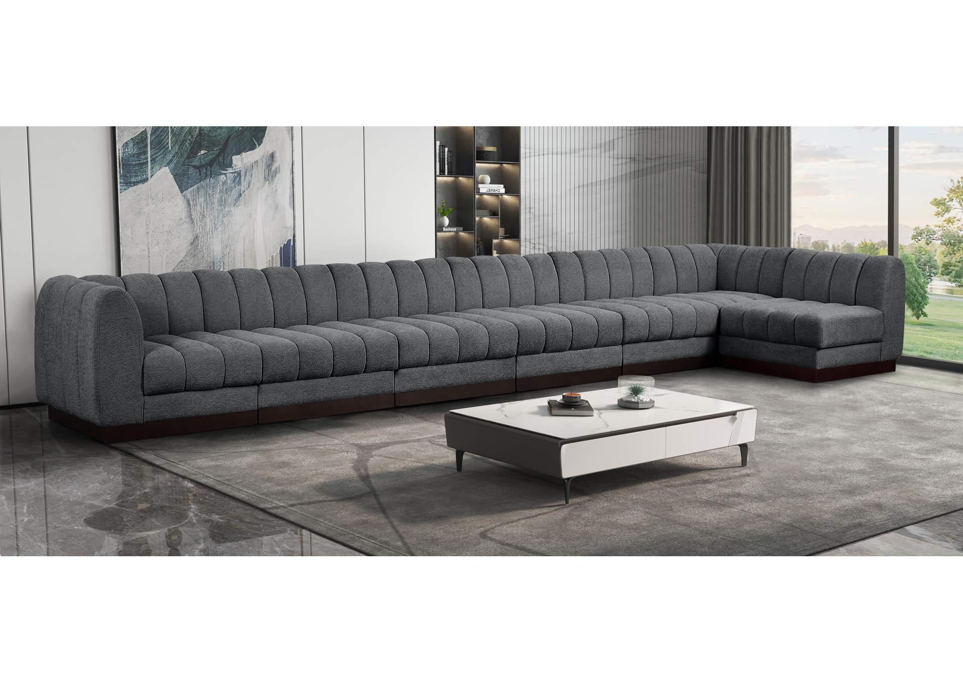 Quinn Grey Chenille Fabric Modular Sectional,Meridian Furniture