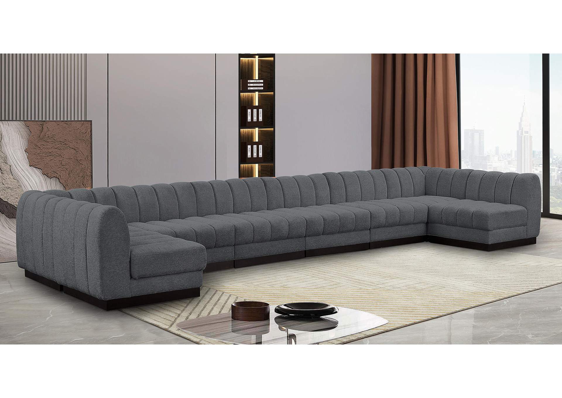 Quinn Grey Chenille Fabric Modular Sectional,Meridian Furniture