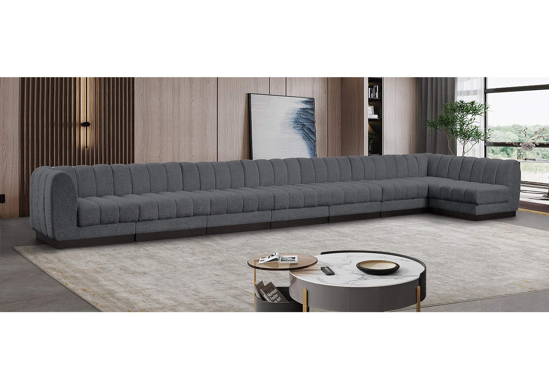 Quinn Grey Chenille Fabric Modular Sectional,Meridian Furniture