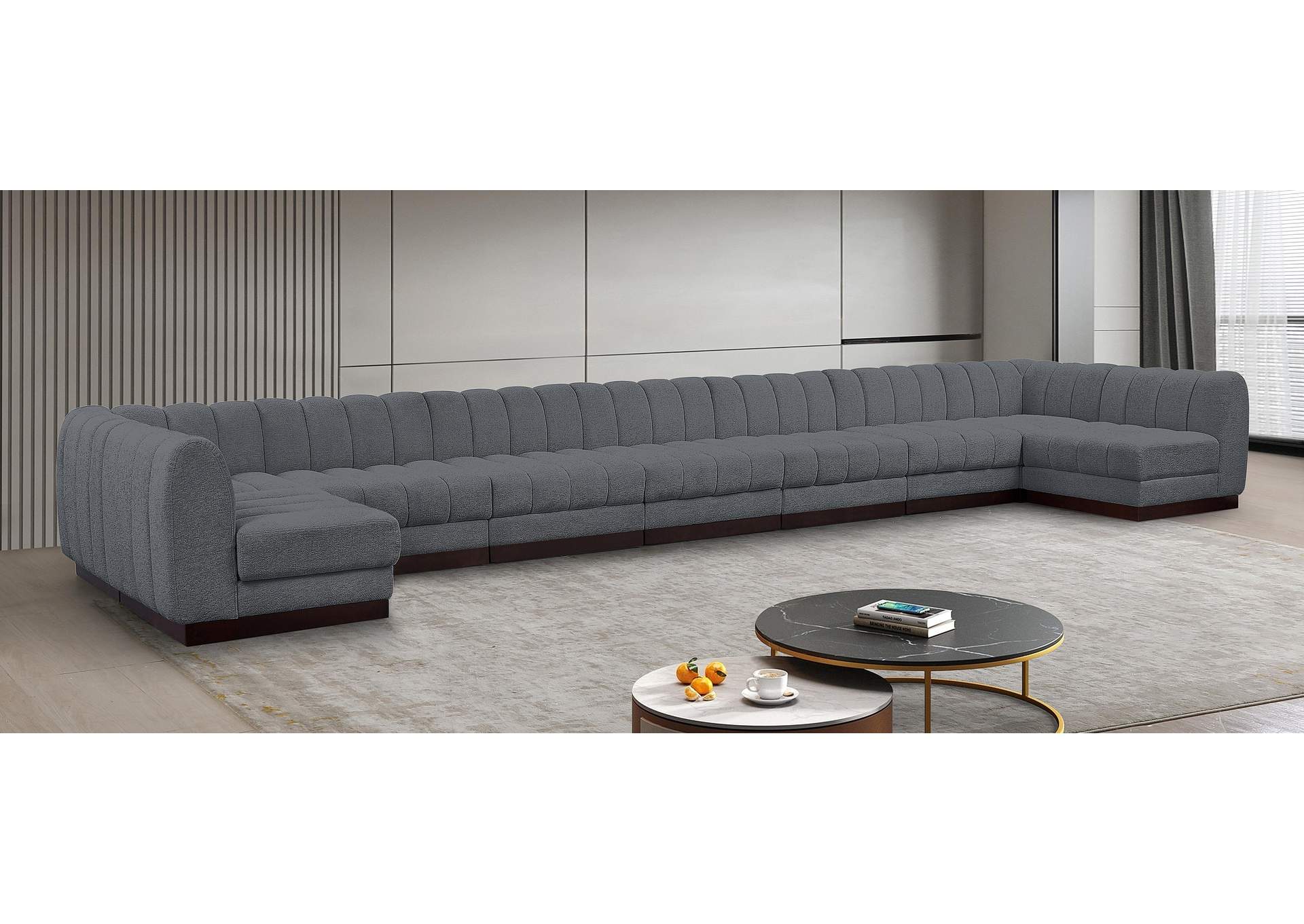 Quinn Grey Chenille Fabric Modular Sectional,Meridian Furniture