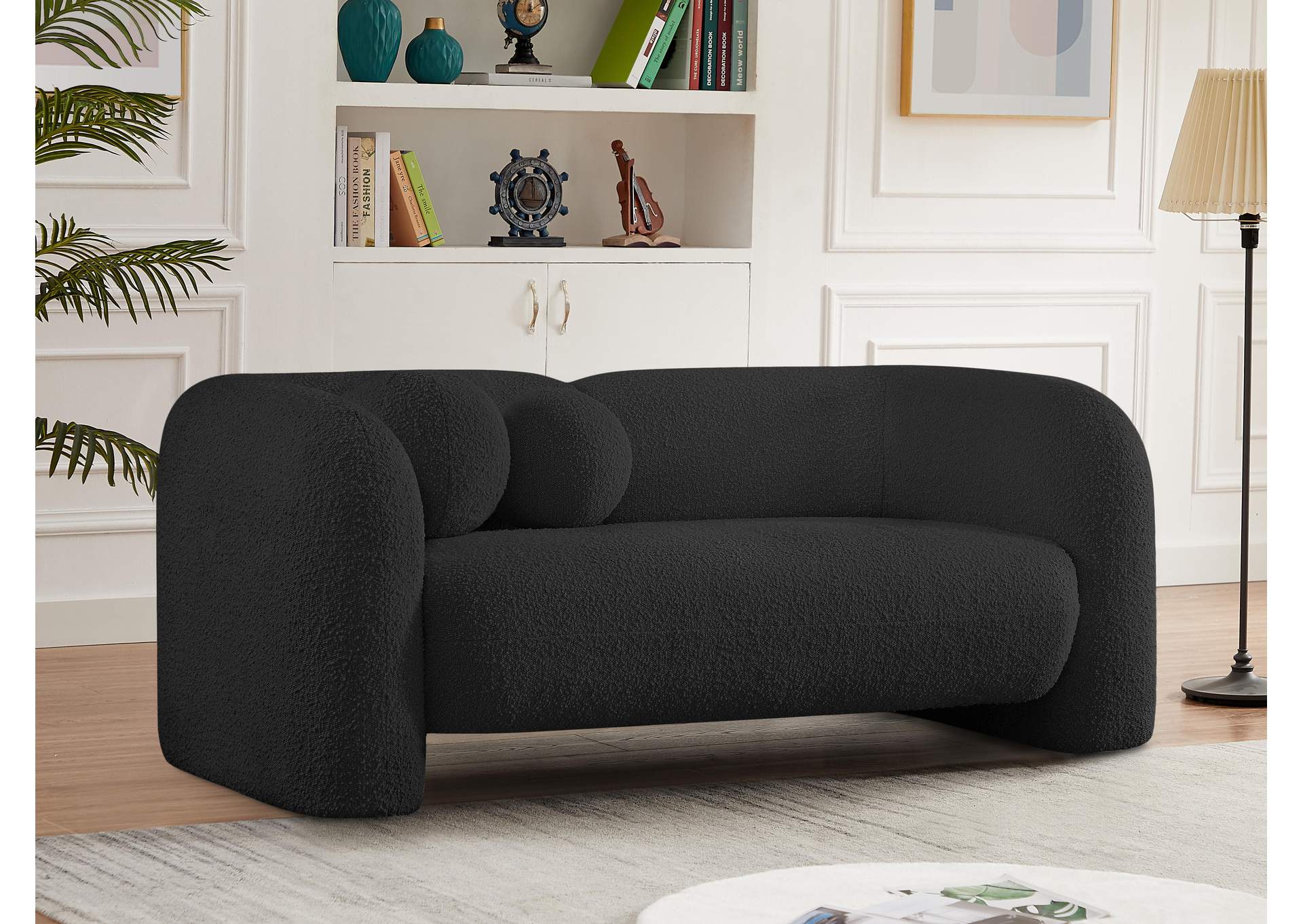 Emory Black Boucle Fabric Loveseat,Meridian Furniture