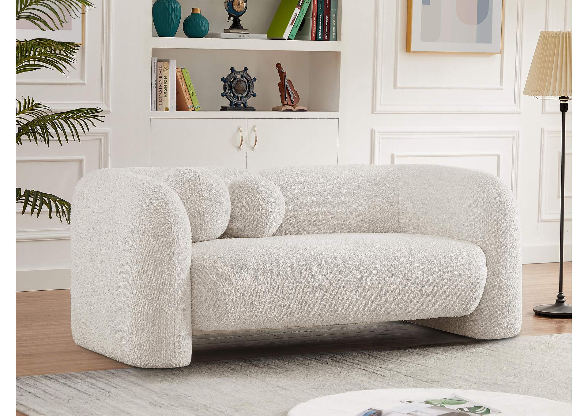 Emory Cream Boucle Fabric Loveseat,Meridian Furniture