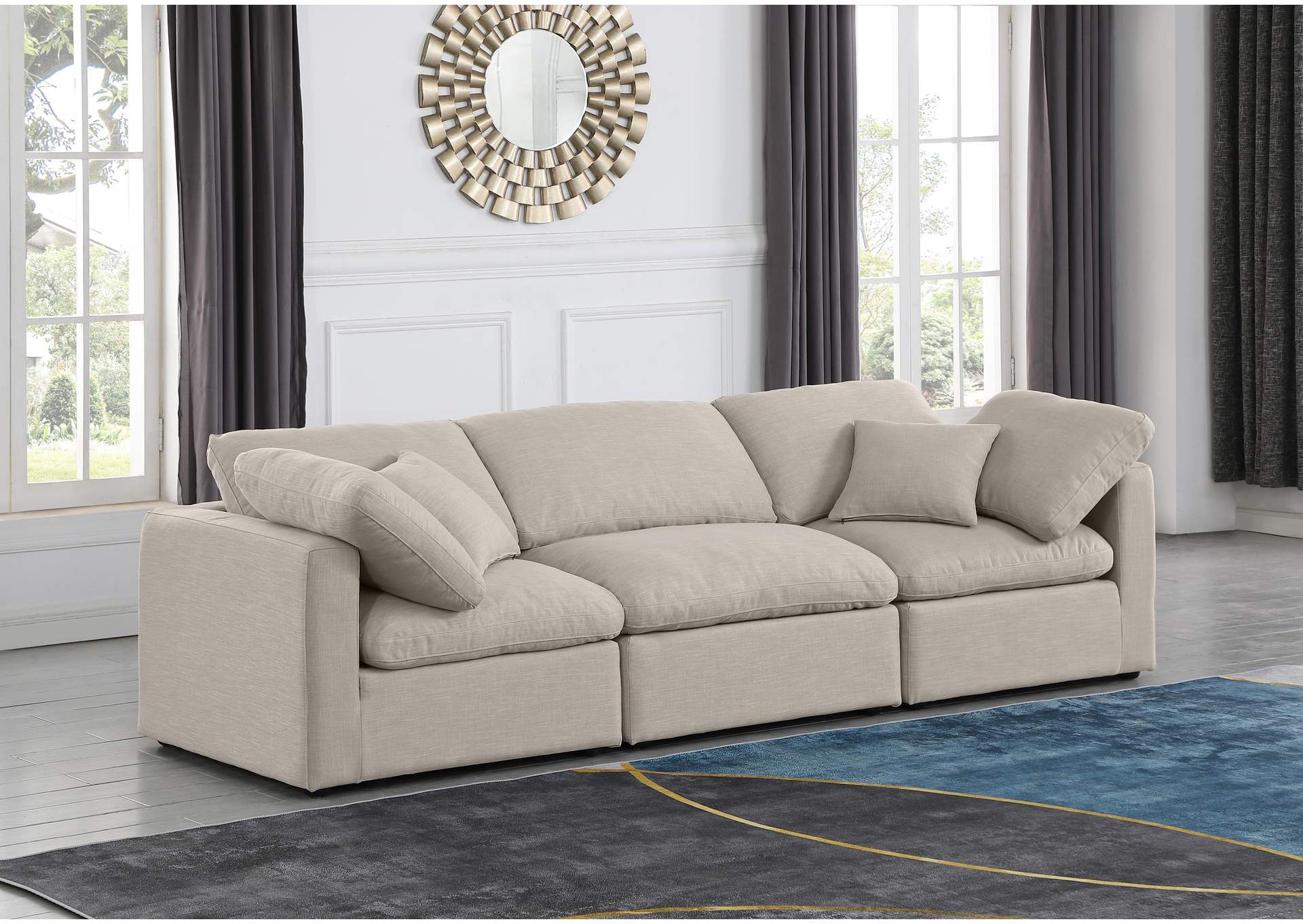 Indulge Beige Linen Textured Fabric Modular Sofa,Meridian Furniture