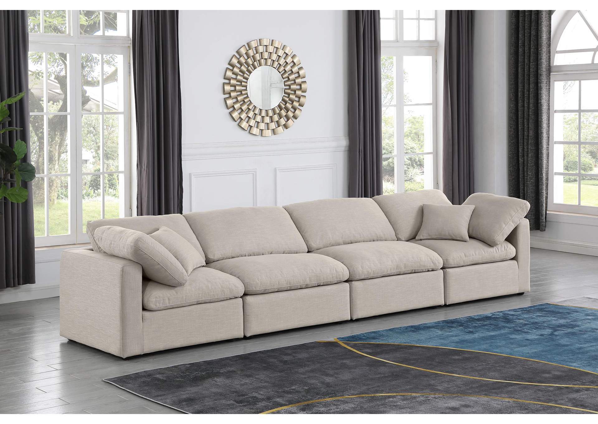 Indulge Beige Linen Textured Fabric Modular Sofa,Meridian Furniture