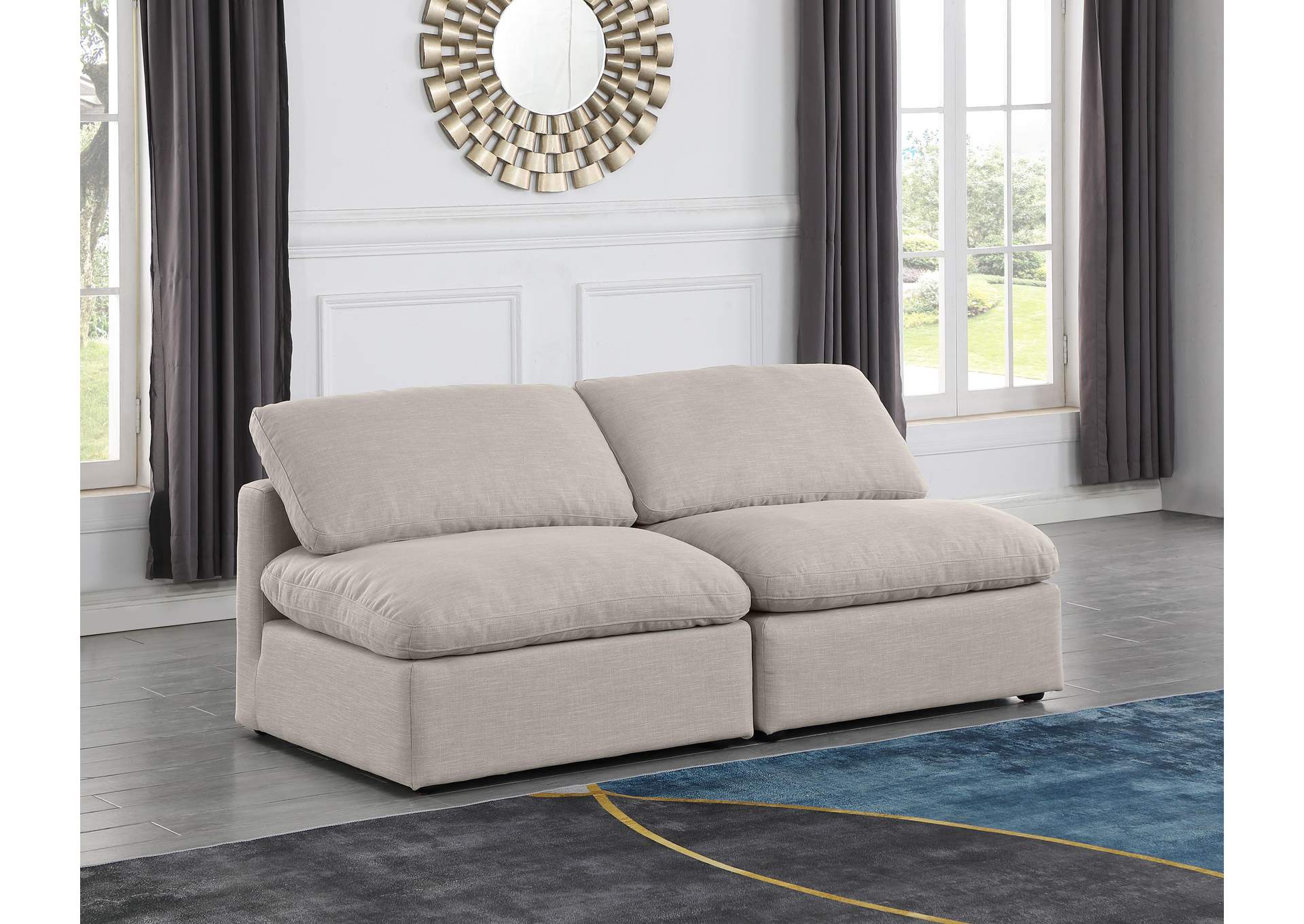 Indulge Beige Linen Textured Fabric Modular Sofa,Meridian Furniture