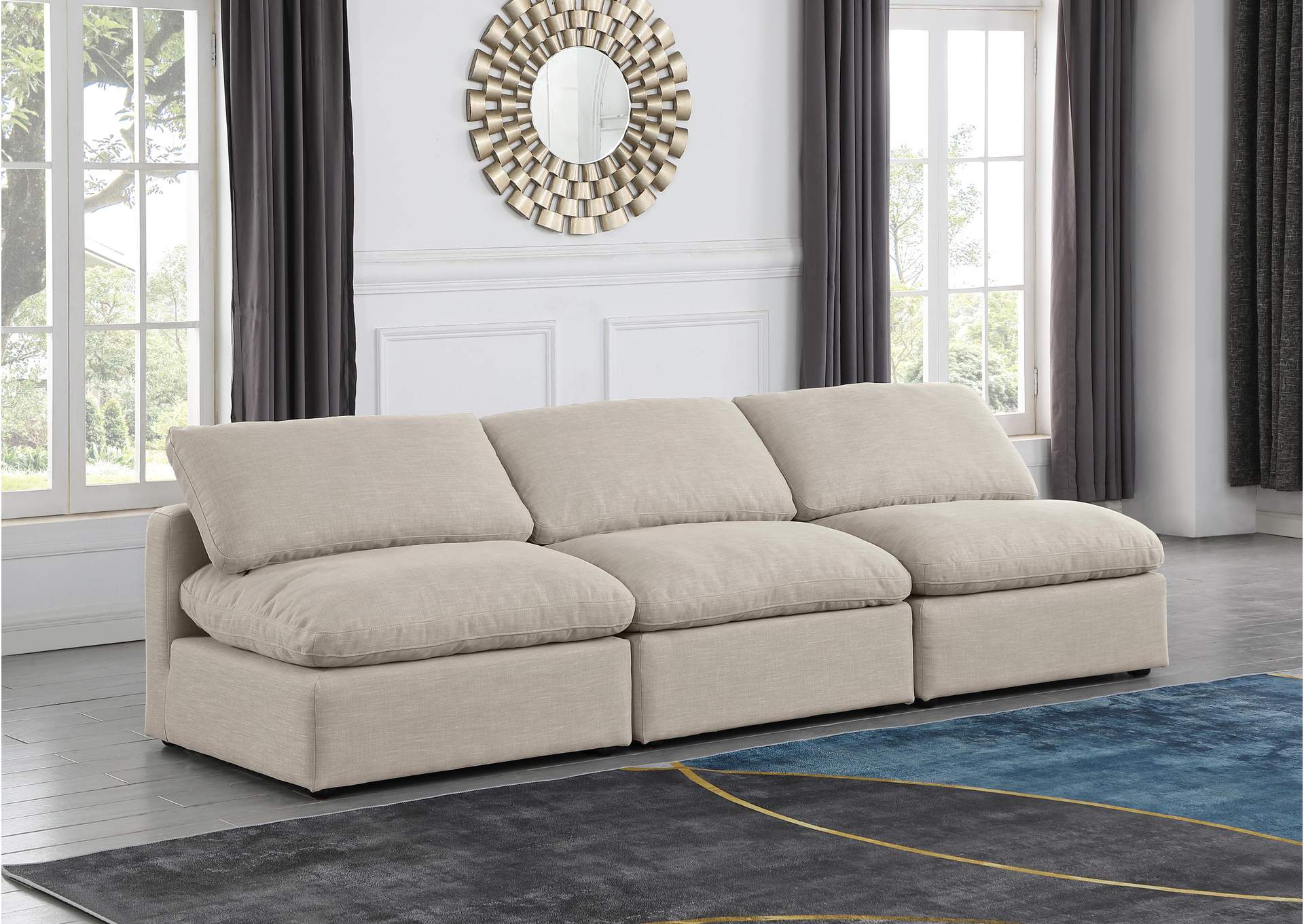 Indulge Beige Linen Textured Fabric Modular Sofa,Meridian Furniture