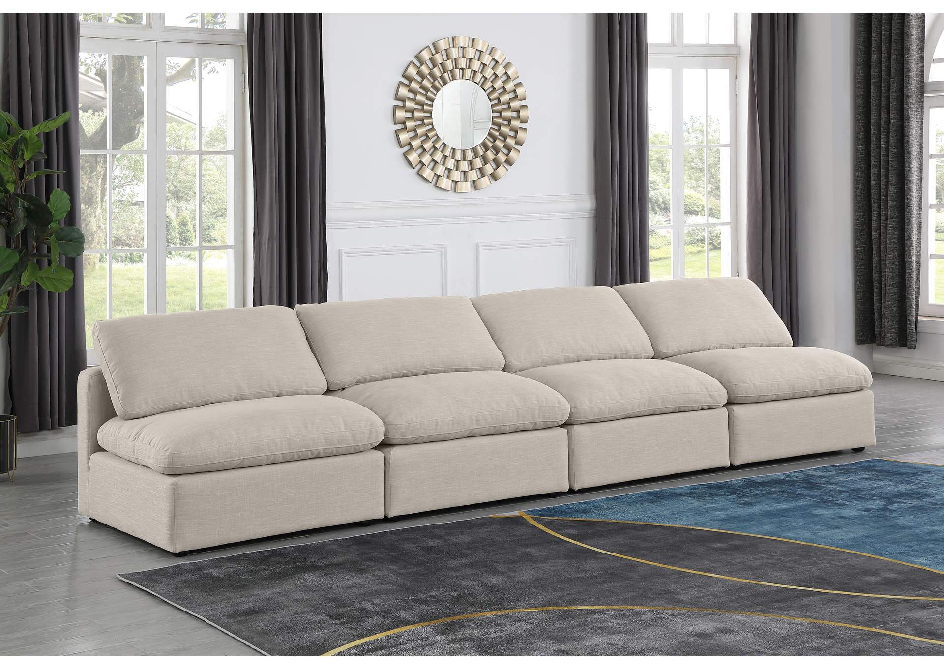 Indulge Beige Linen Textured Fabric Modular Sofa,Meridian Furniture