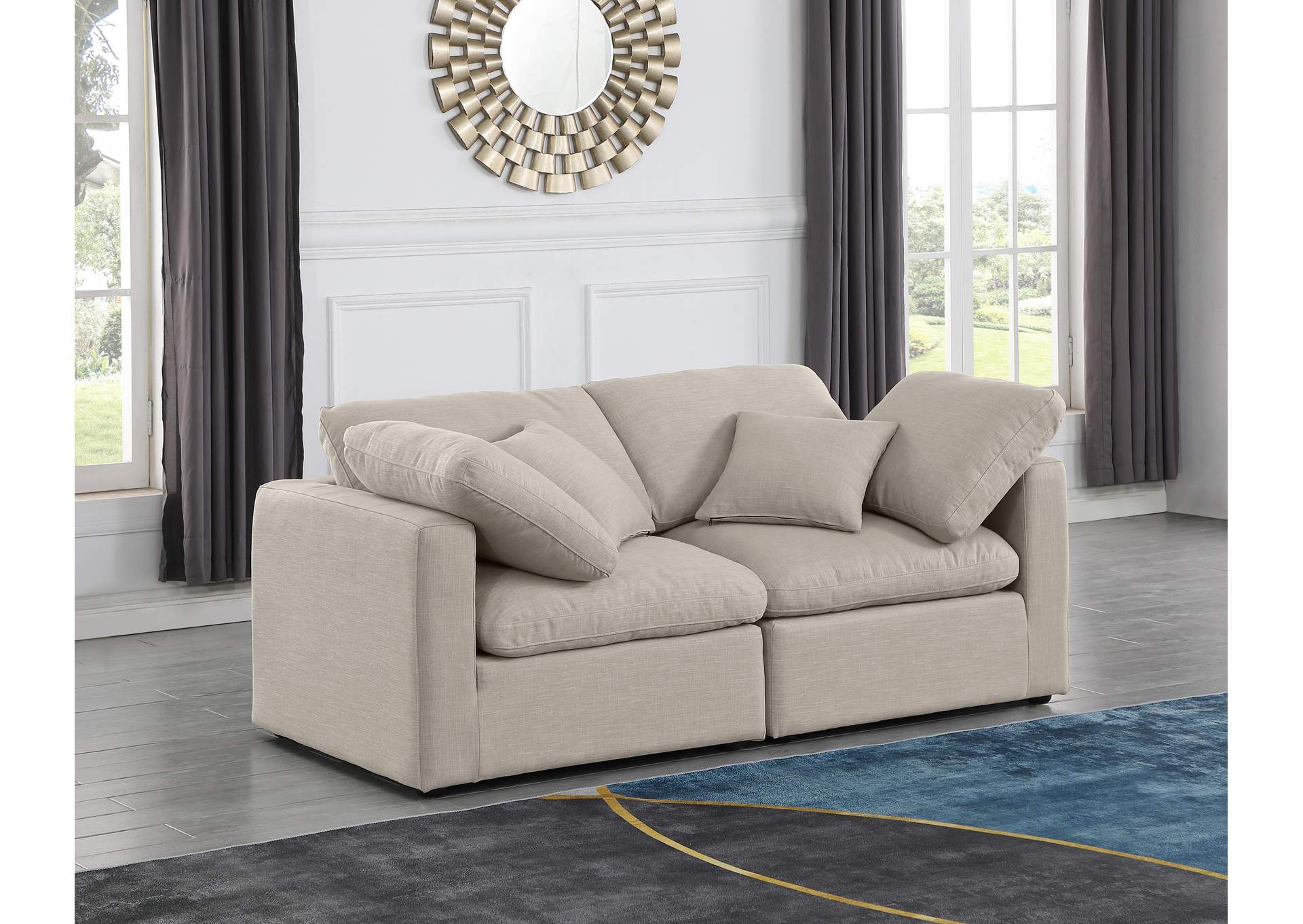 Indulge Beige Linen Textured Fabric Modular Sofa,Meridian Furniture