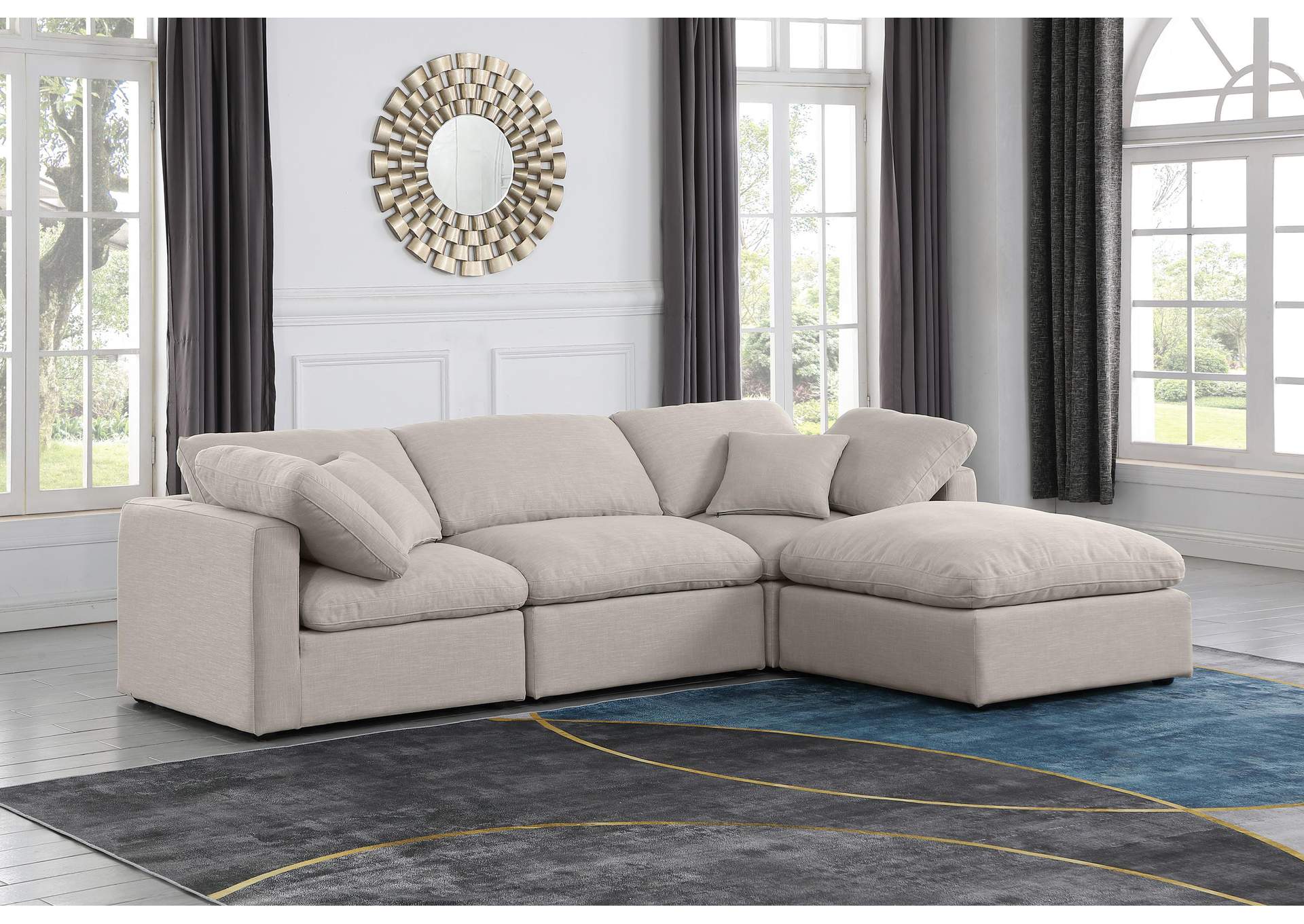 Indulge Beige Linen Textured Fabric Modular Sectional,Meridian Furniture