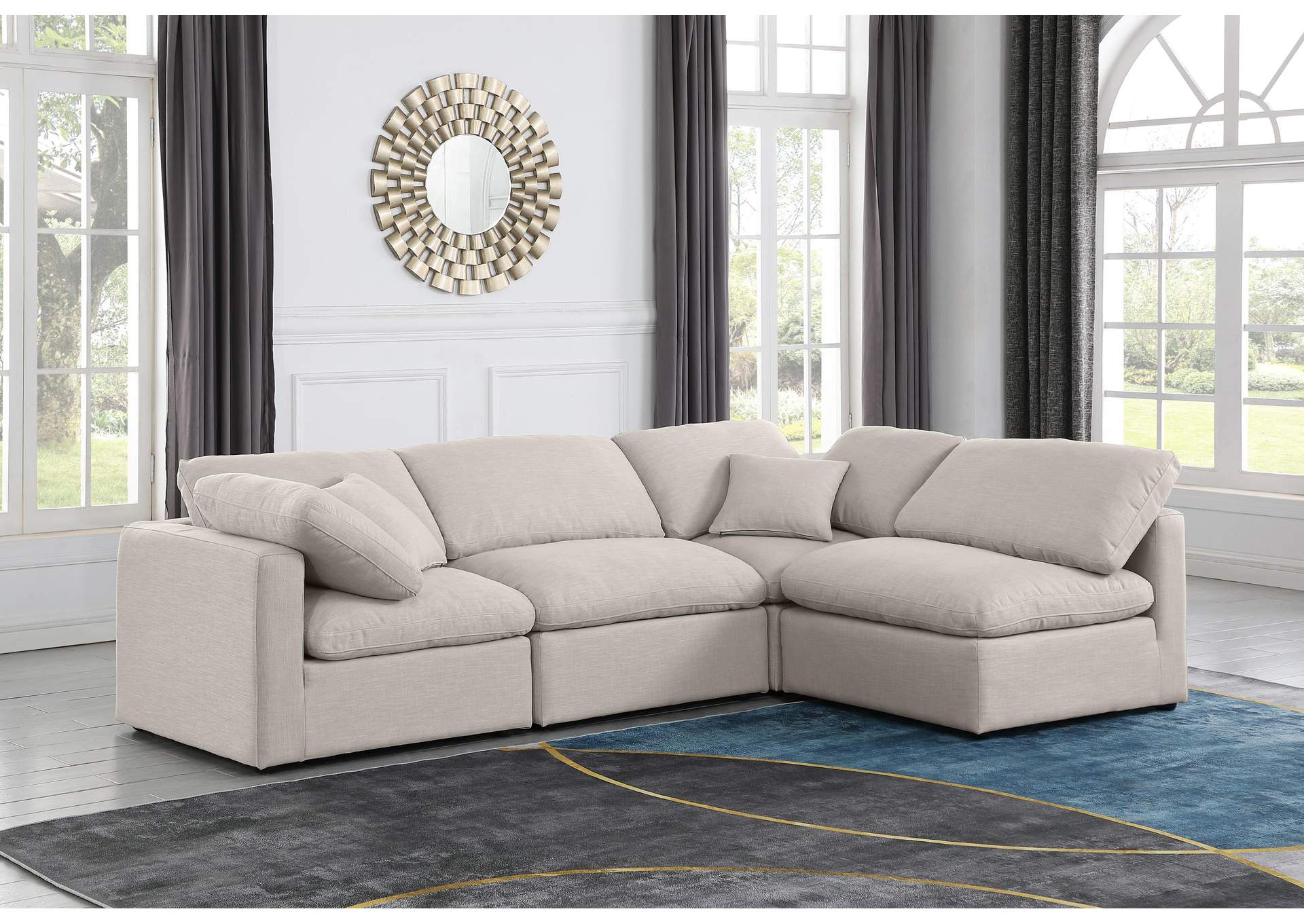 Indulge Beige Linen Textured Fabric Modular Sectional,Meridian Furniture