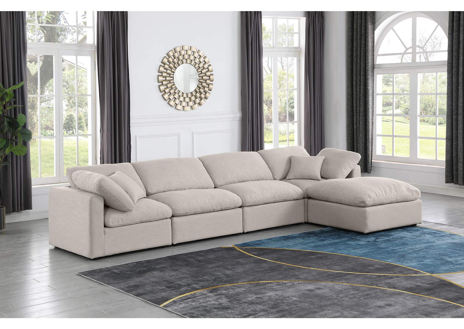 Indulge Beige Linen Textured Fabric Modular Sectional,Meridian Furniture