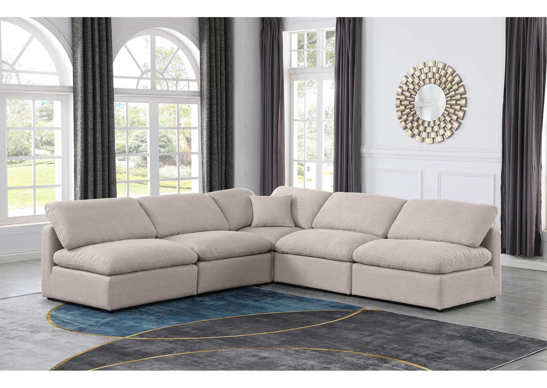 Indulge Beige Linen Textured Fabric Modular Sectional,Meridian Furniture