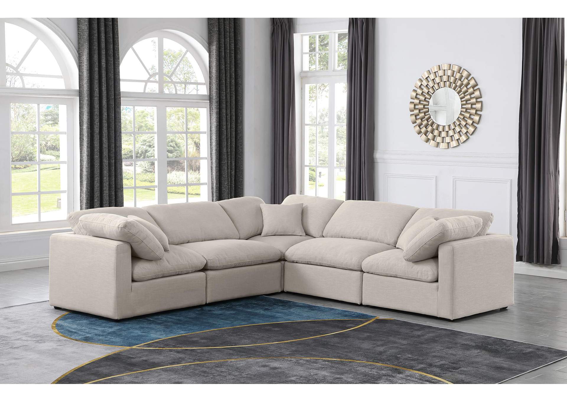 Indulge Beige Linen Textured Fabric Modular Sectional,Meridian Furniture