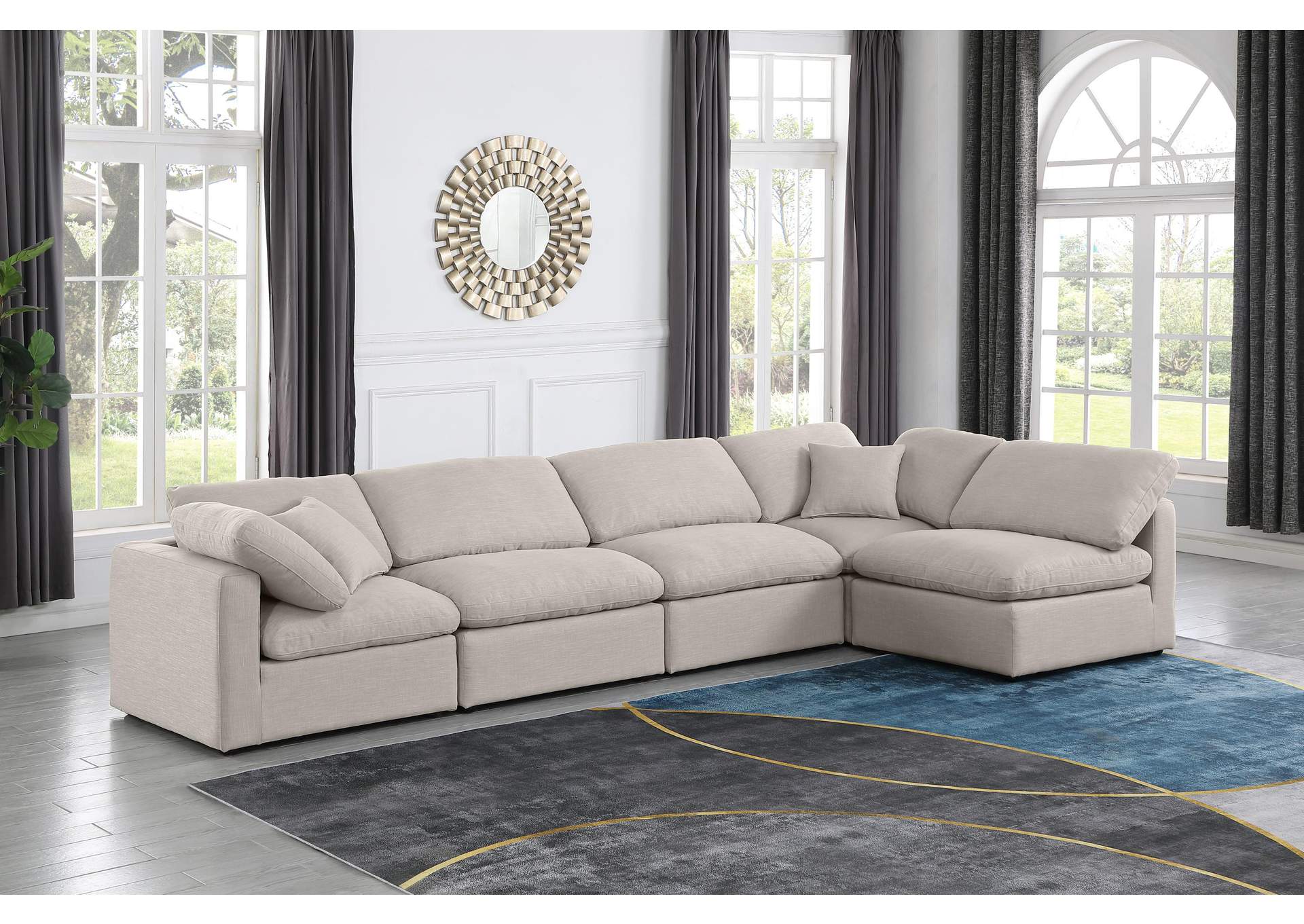 Indulge Beige Linen Textured Fabric Modular Sectional,Meridian Furniture