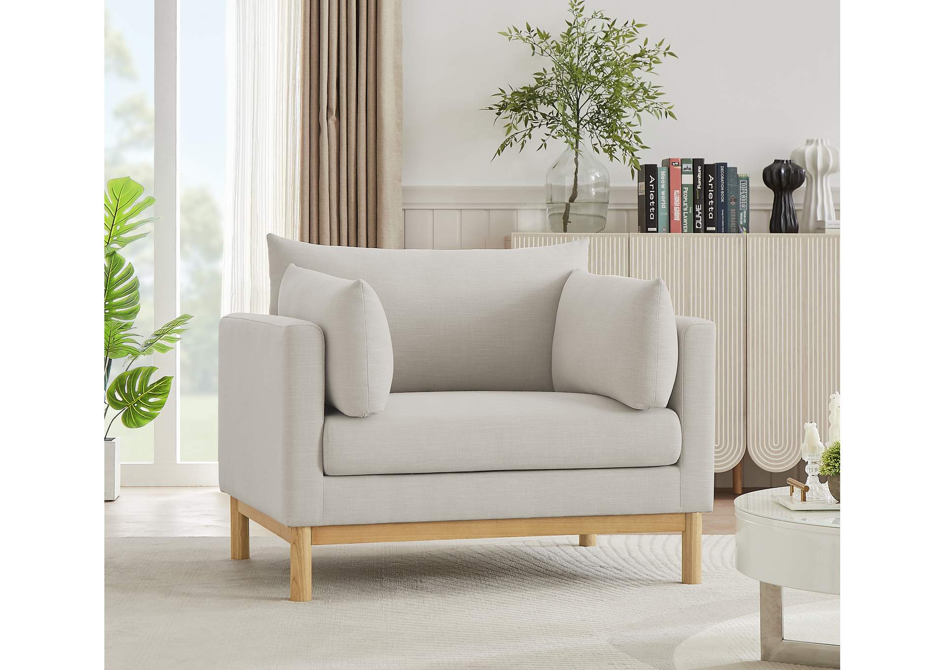 Langham Beige Linen Textured Fabric Chair,Meridian Furniture