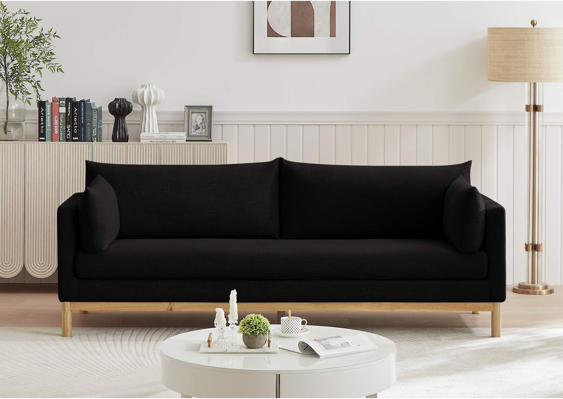 Langham Black Linen Textured Fabric Sofa,Meridian Furniture