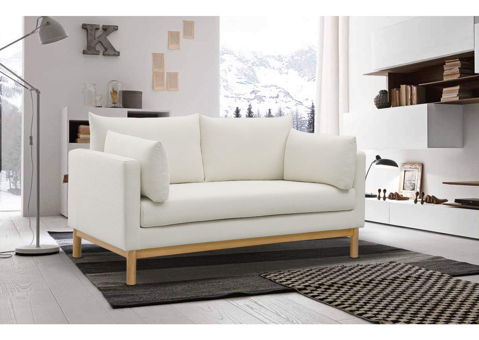 Langham Cream Linen Textured Fabric Loveseat,Meridian Furniture