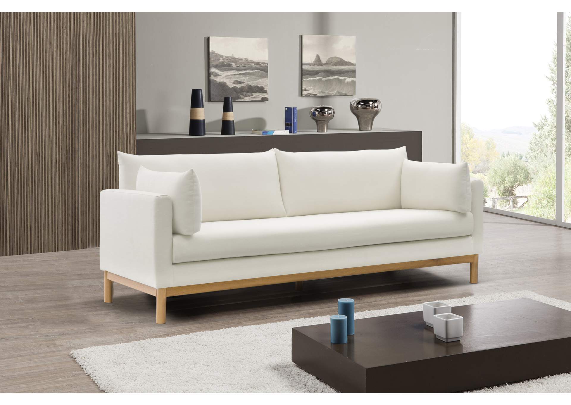 Langham Cream Linen Textured Fabric Sofa,Meridian Furniture