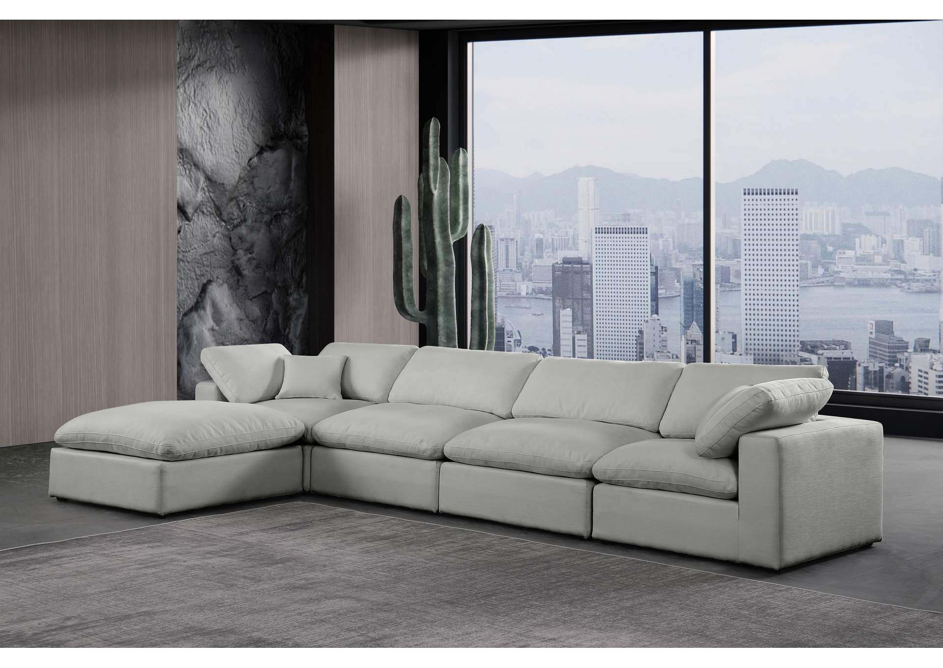 Comfy Grey Linen Textured Fabric Modular Sectional,Meridian Furniture