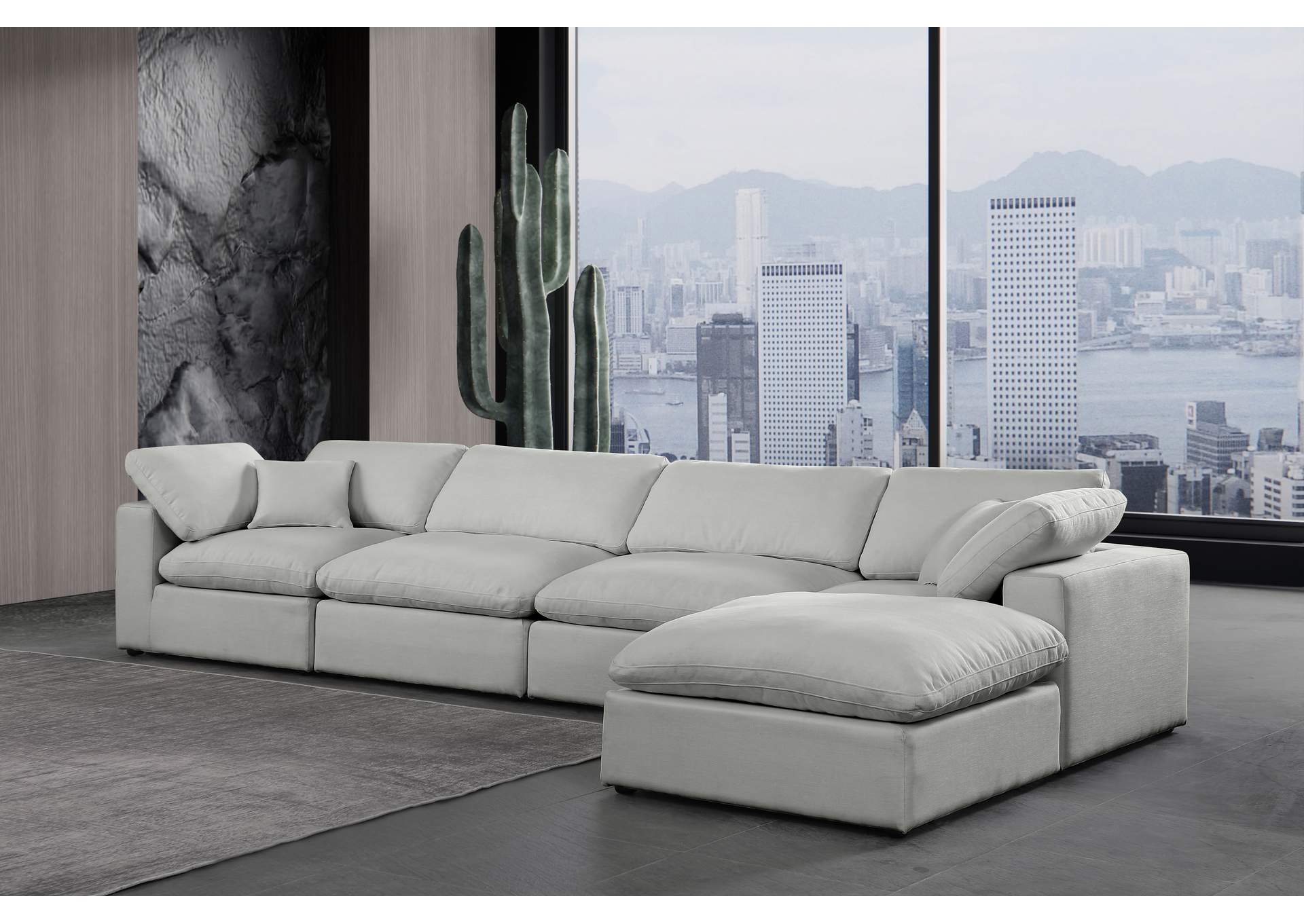 Comfy Grey Linen Textured Fabric Modular Sectional,Meridian Furniture