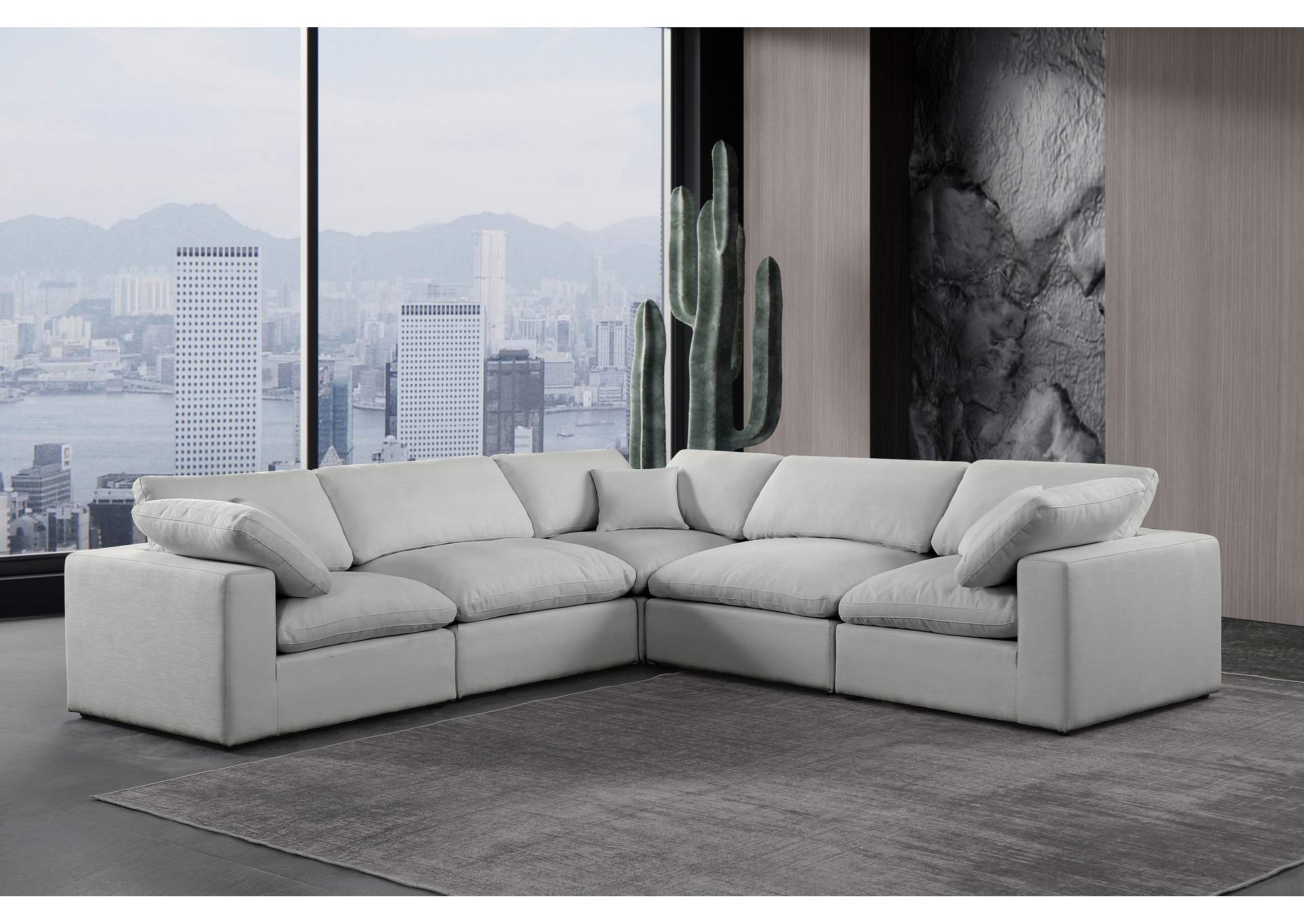 Comfy Grey Linen Textured Fabric Modular Sectional,Meridian Furniture