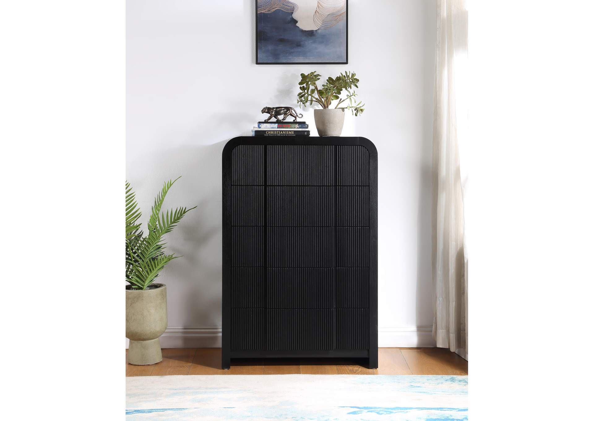 Fluted Black Chest,Meridian Furniture