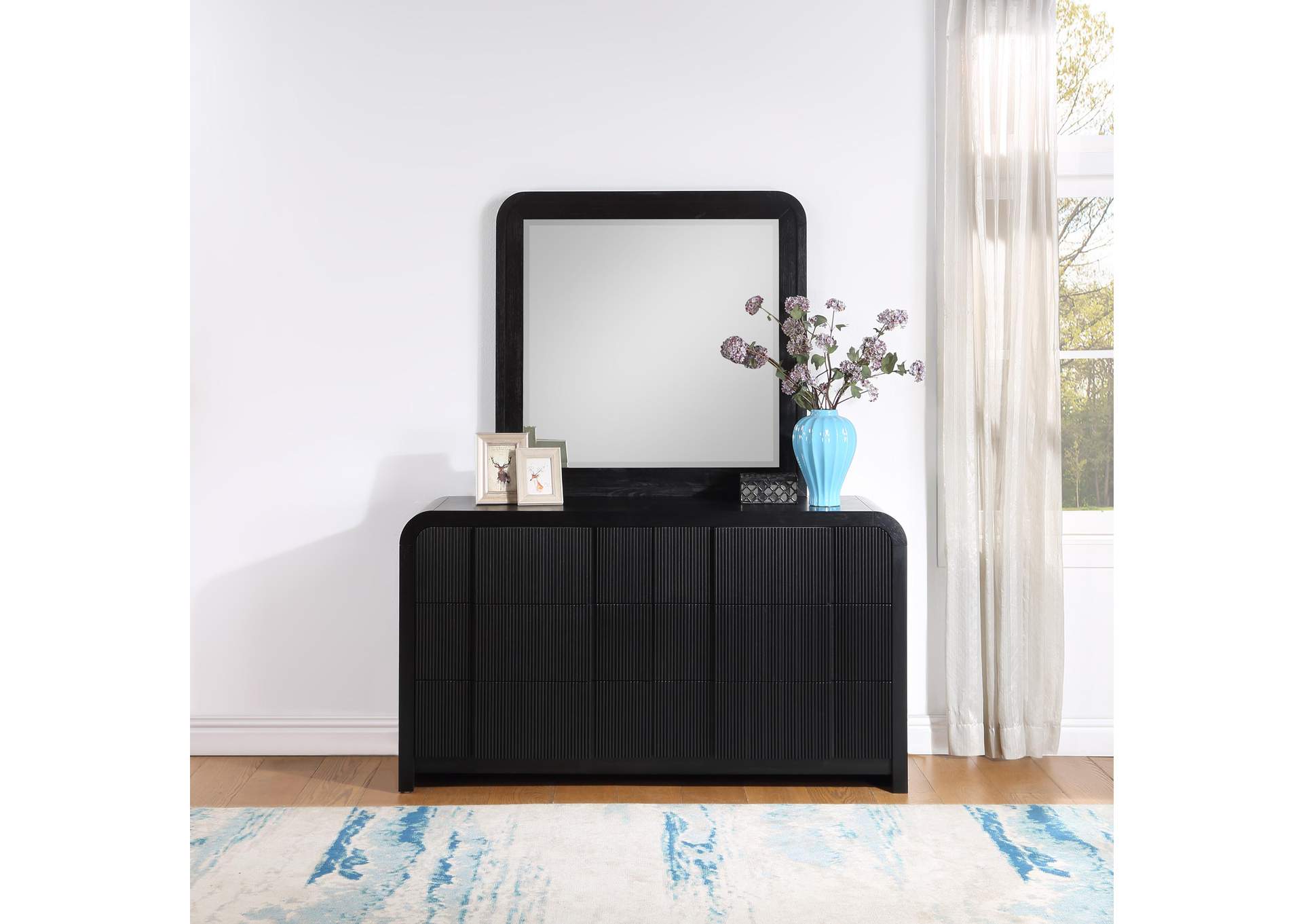 Fluted Black Mirror,Meridian Furniture