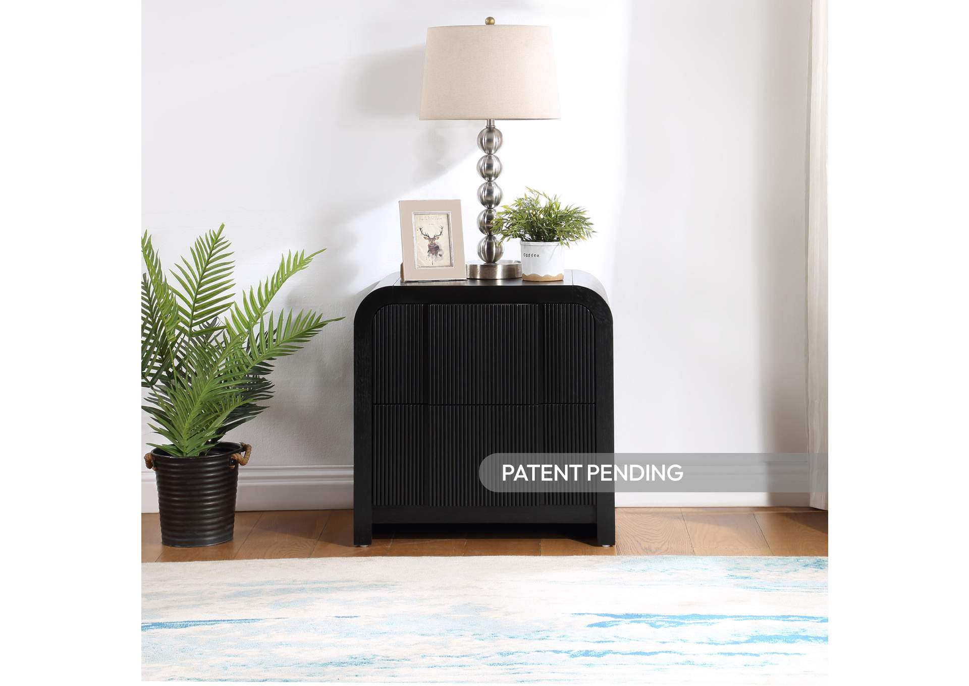 Fluted Black Night Stand,Meridian Furniture