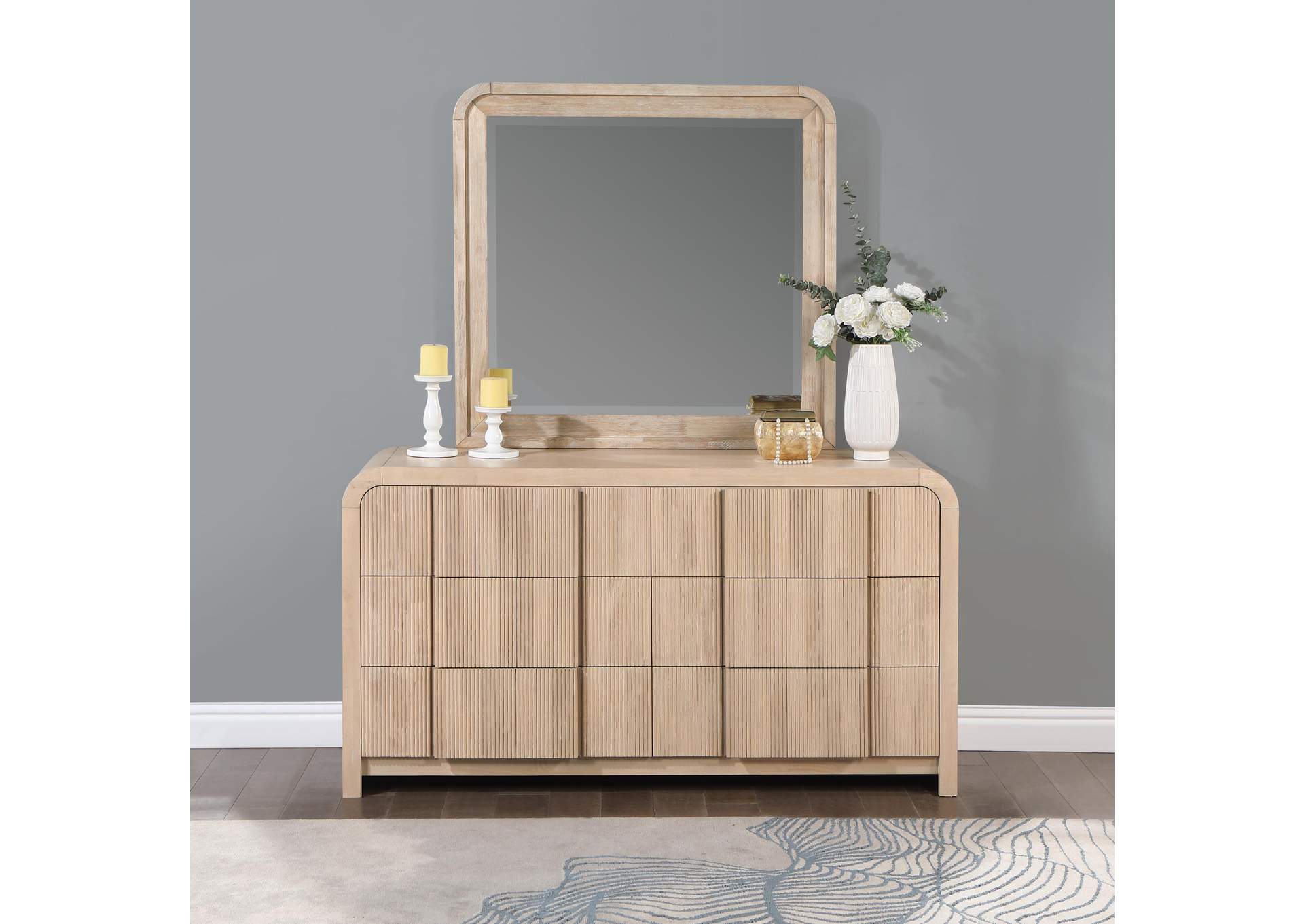 Fluted Natural Mirror,Meridian Furniture