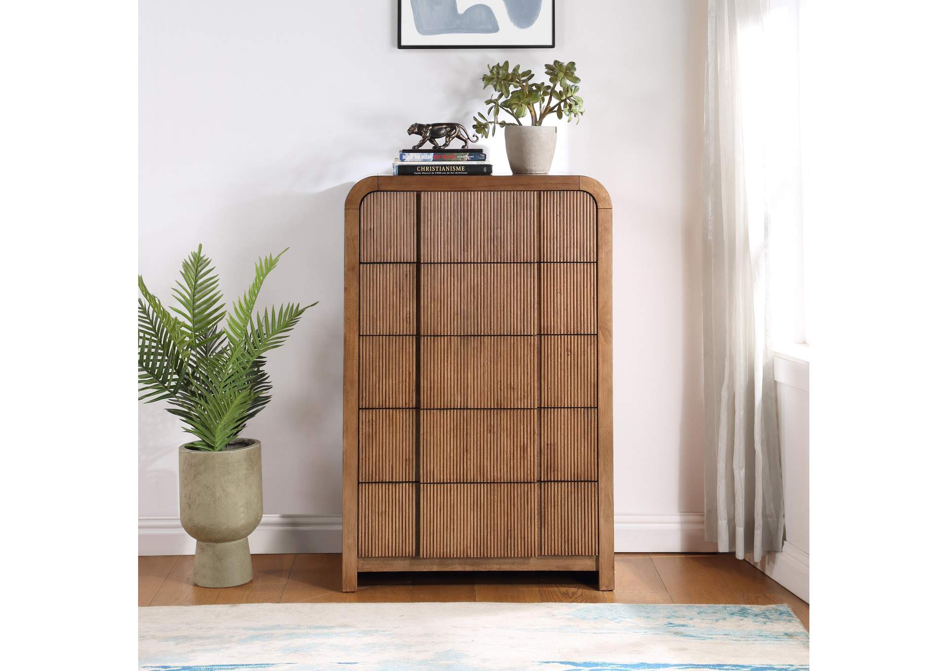 Fluted Walnut Chest,Meridian Furniture