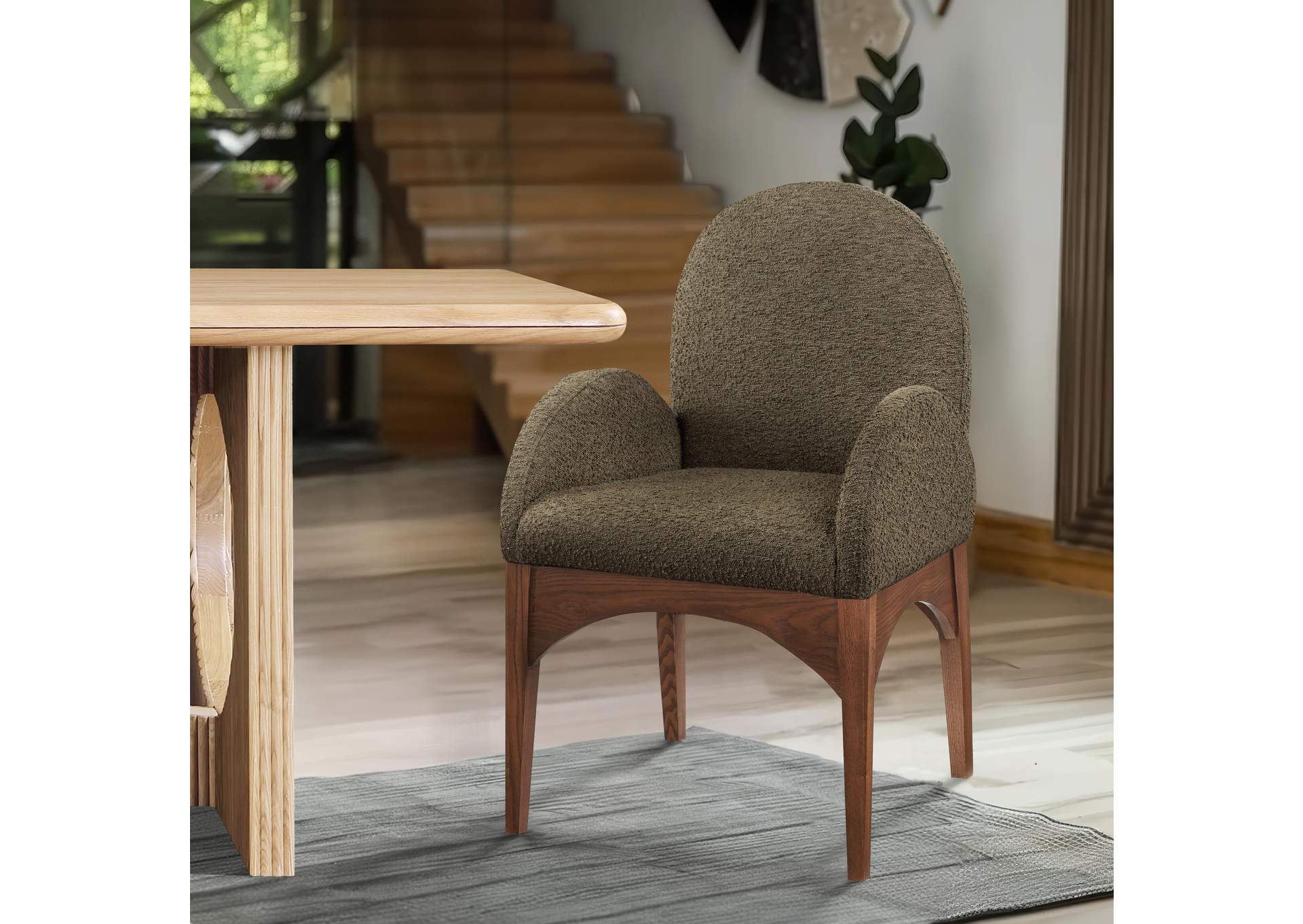 Waldorf Olive Boucle Fabric Dining Chair,Meridian Furniture