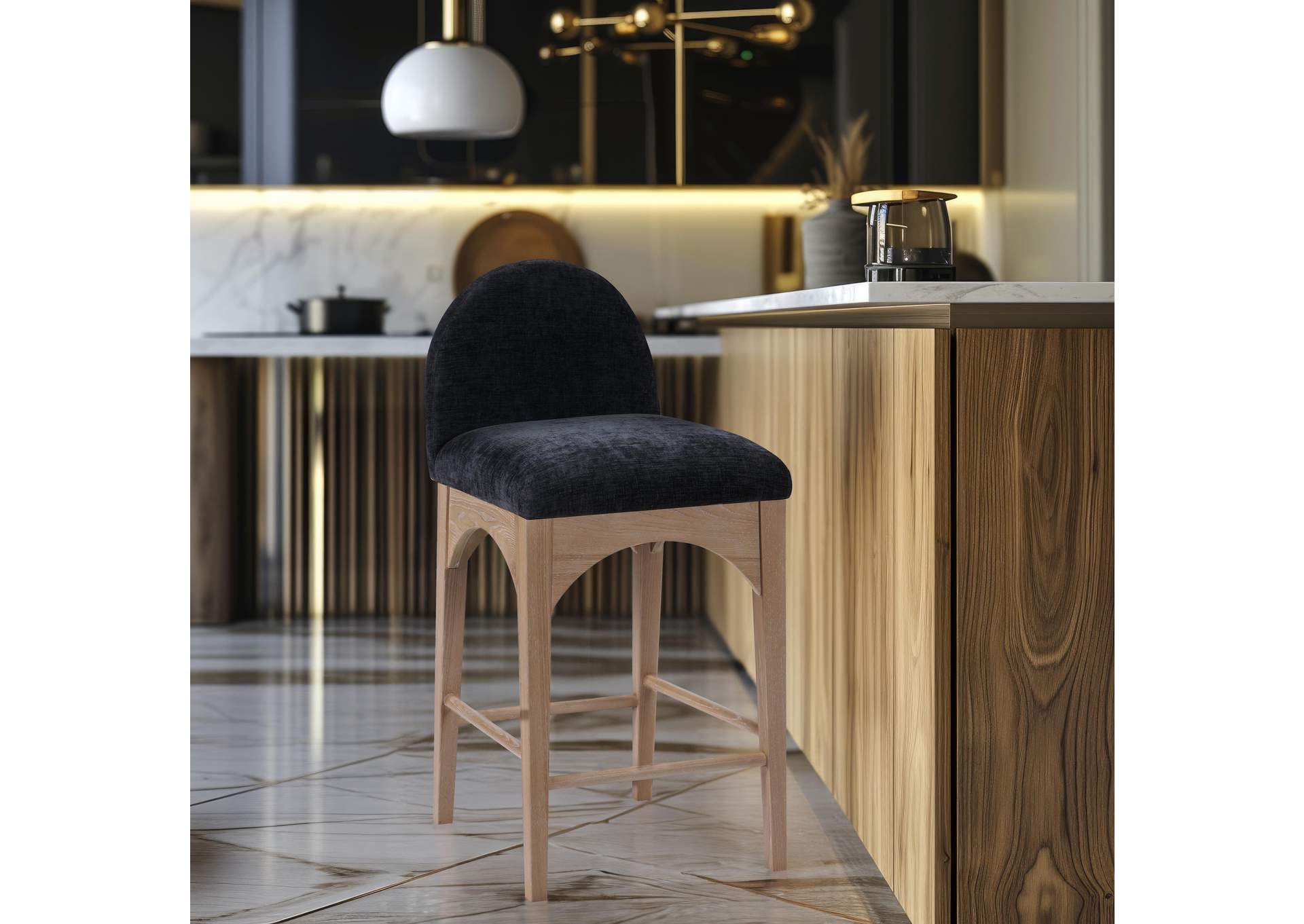 Waldorf Black Chenille Fabric Stool,Meridian Furniture