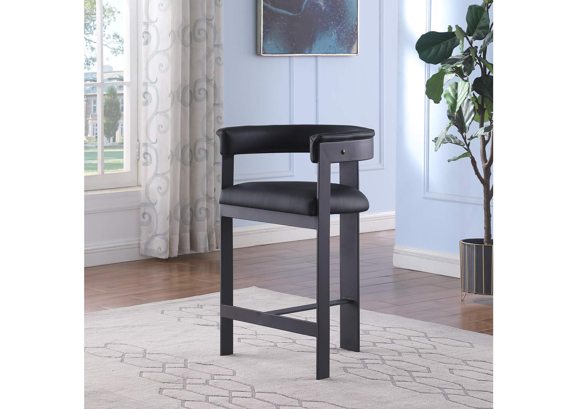 Romeo Black Faux Leather Counter Stool Set of 2,Meridian Furniture