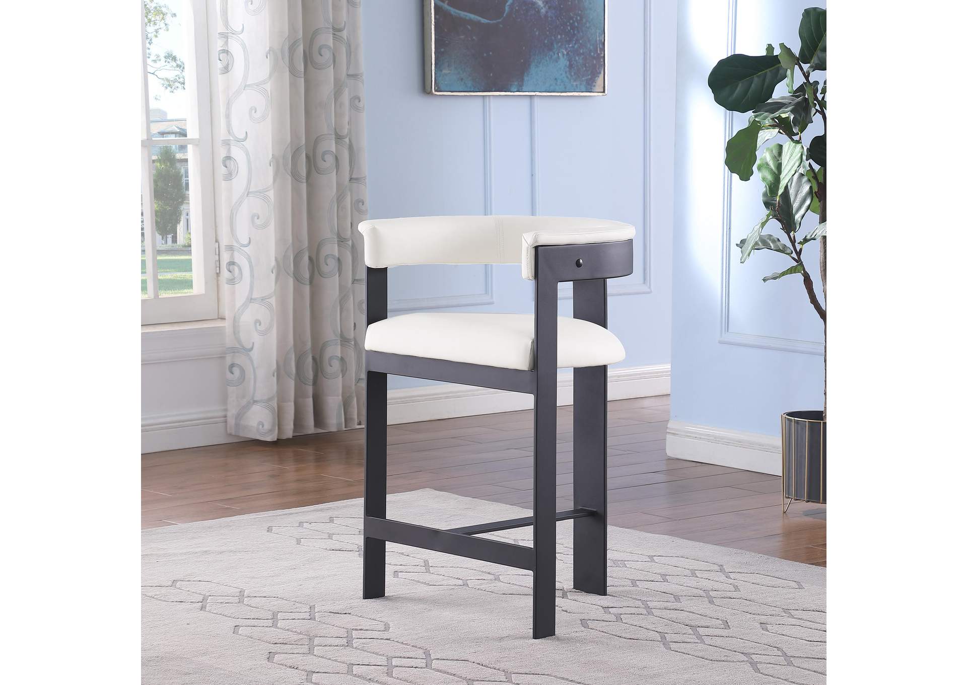 Romeo Cream Faux Leather Counter Stool Set of 2,Meridian Furniture