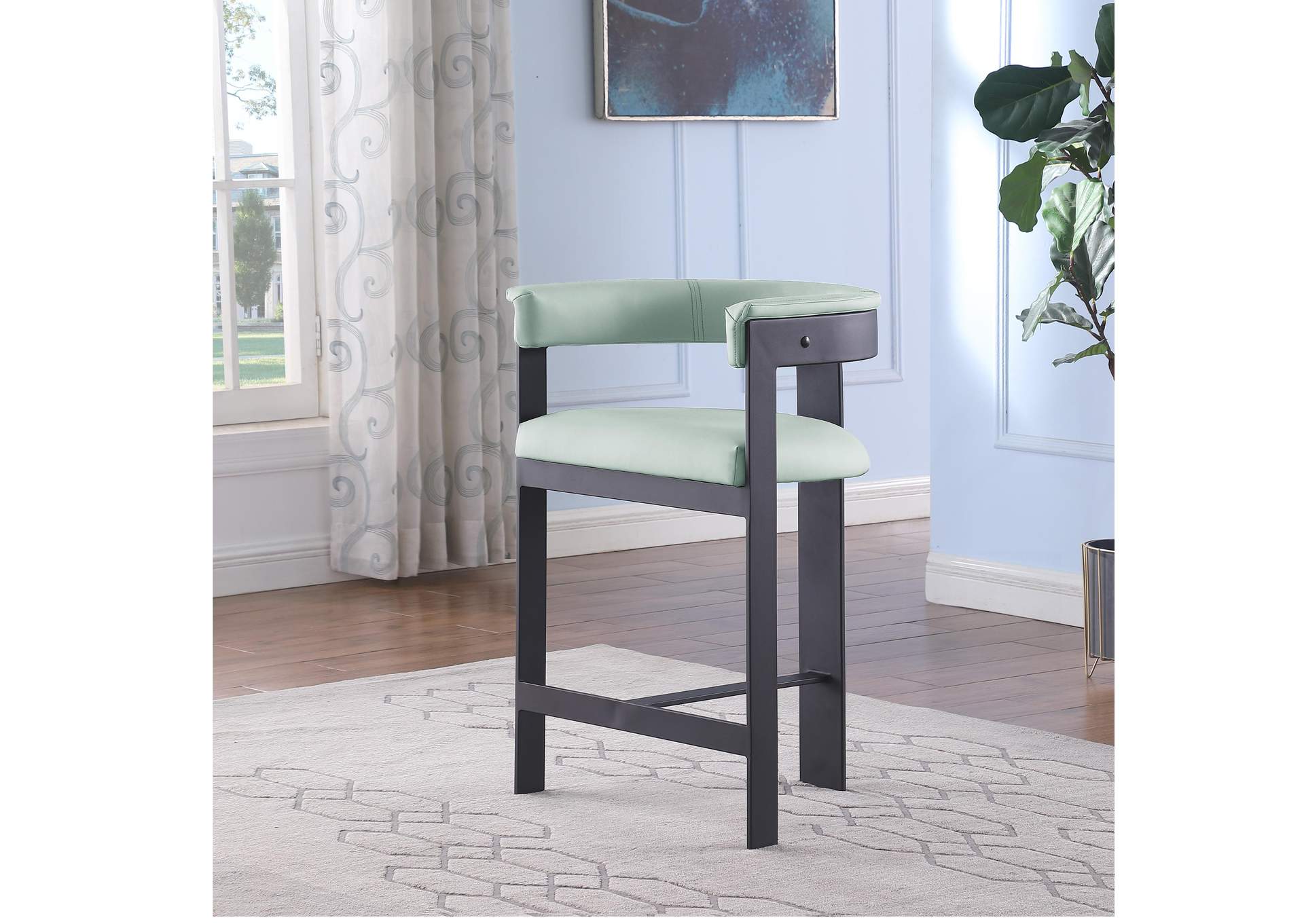 Romeo Mint Green Faux Leather Counter Stool Set of 2,Meridian Furniture