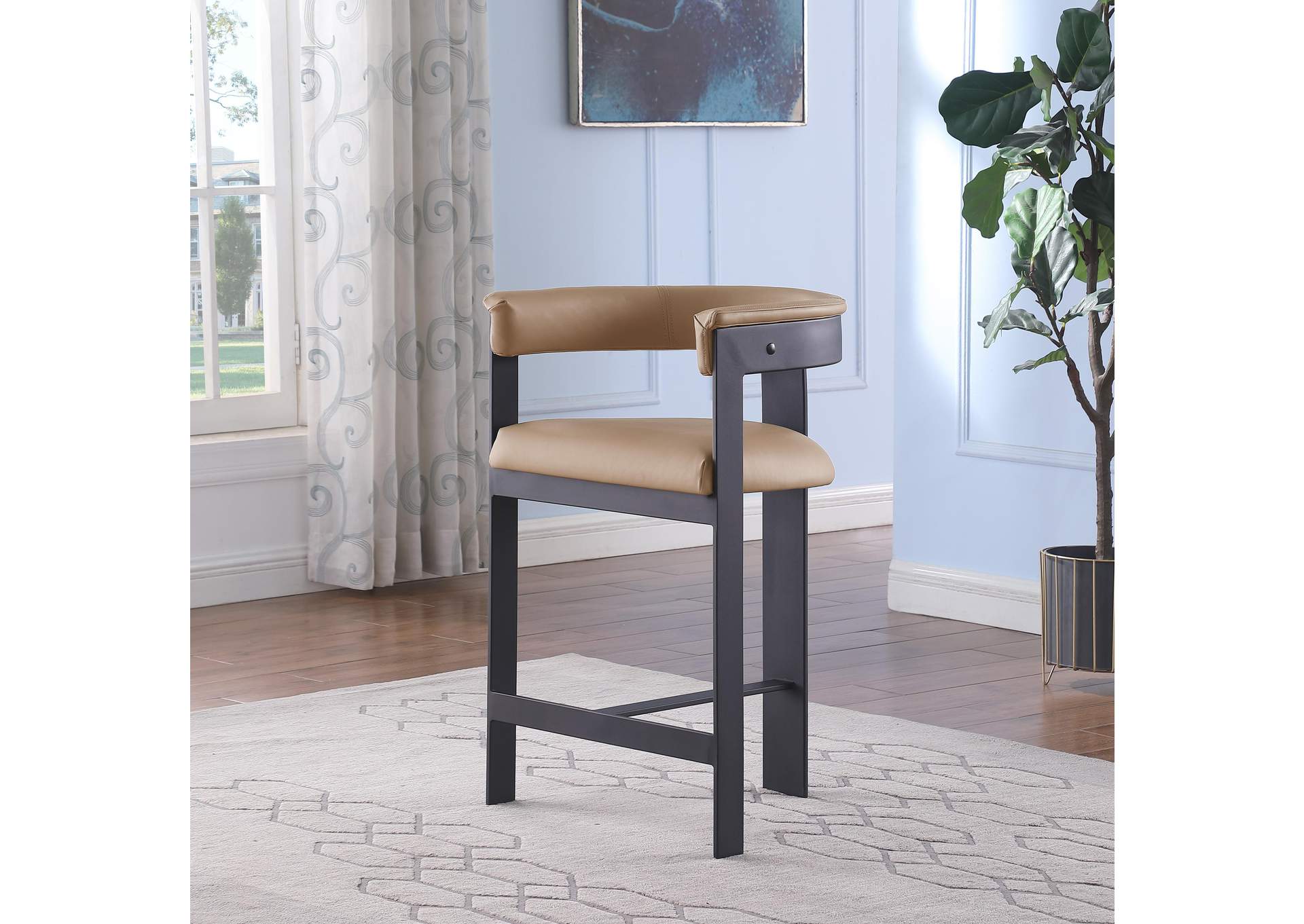 Romeo Tan Faux Leather Counter Stool Set of 2,Meridian Furniture