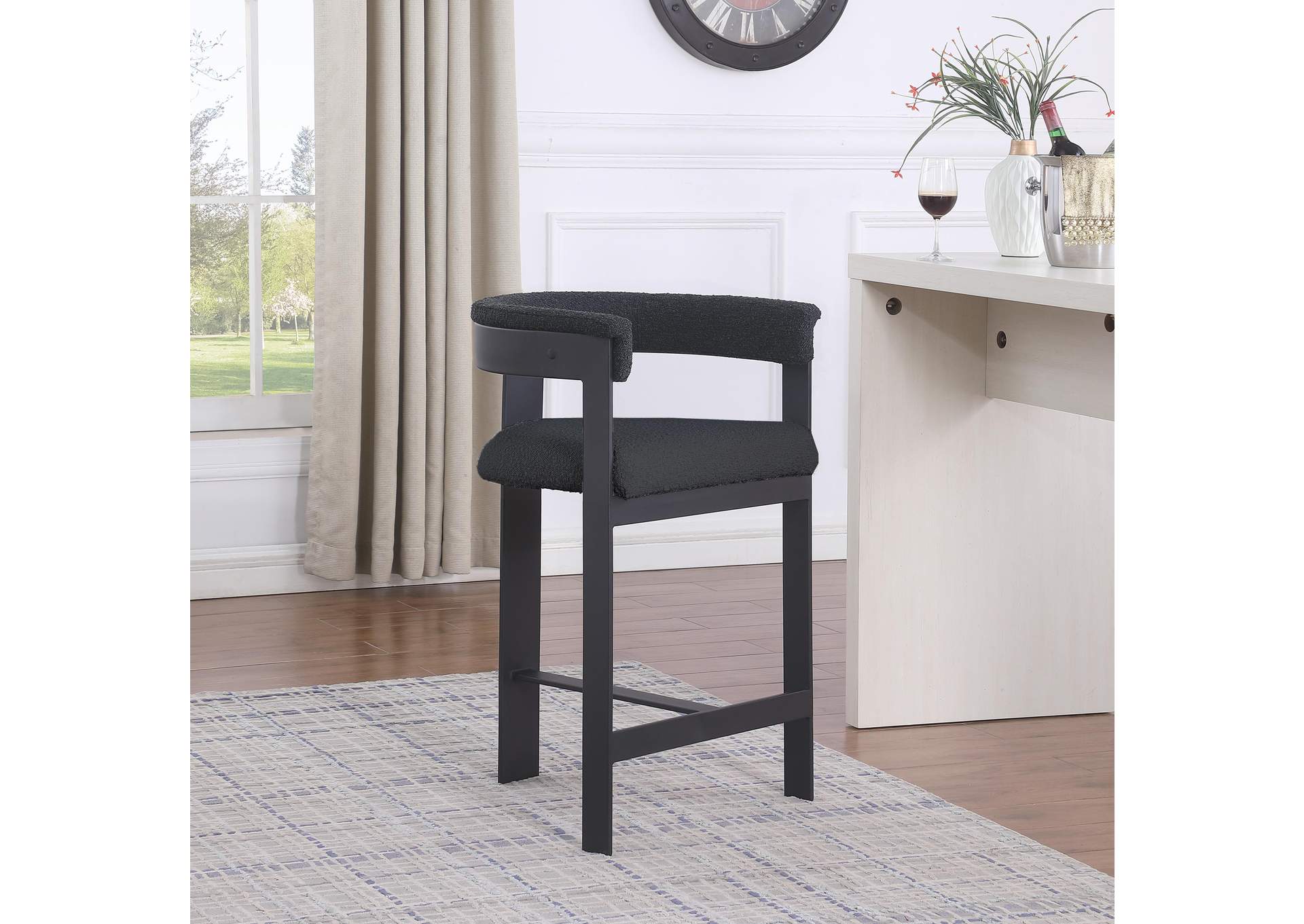 Romeo Black Boucle Fabric Counter Stool Set of 2,Meridian Furniture