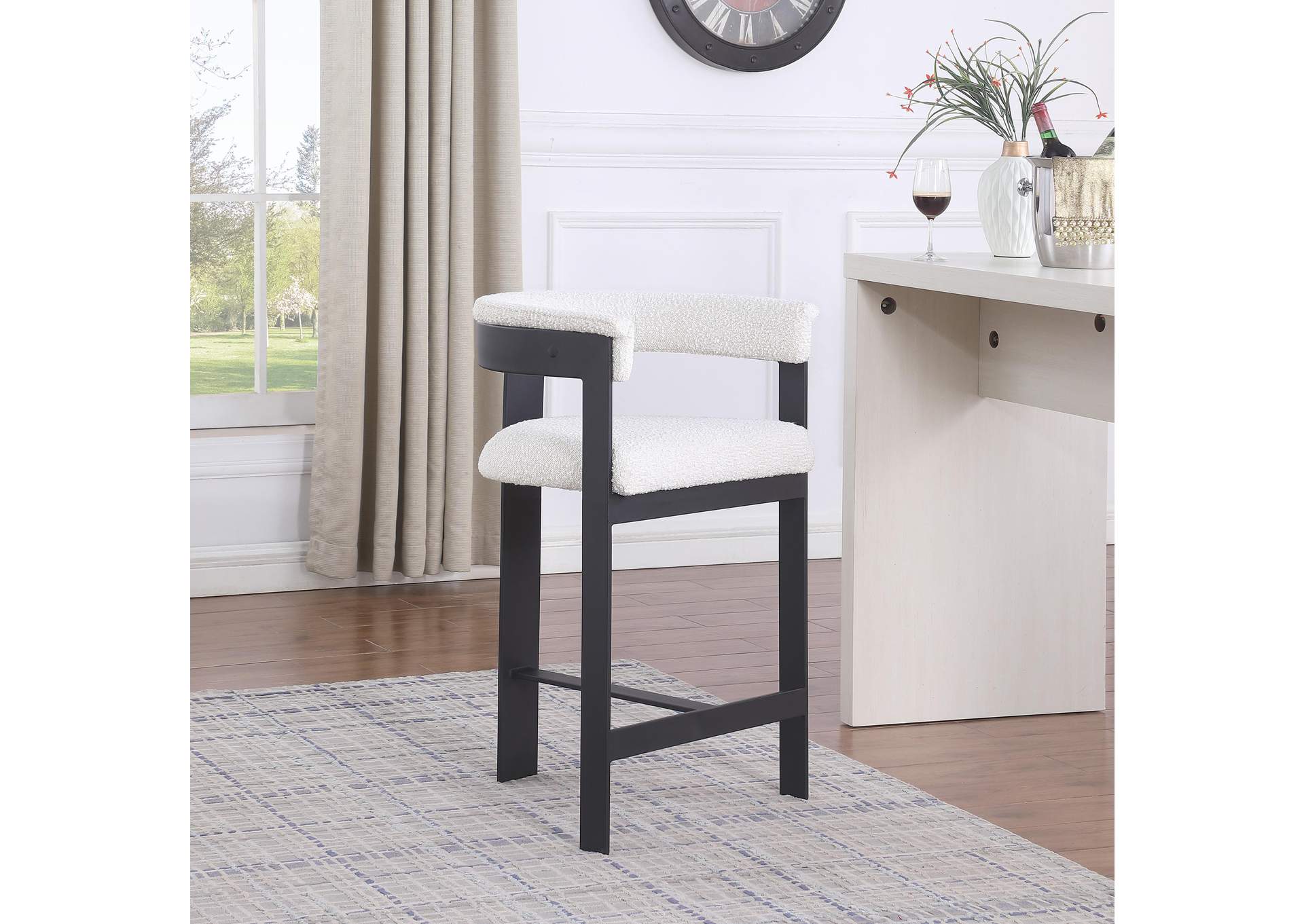 Romeo Cream Boucle Fabric Counter Stool Set of 2,Meridian Furniture