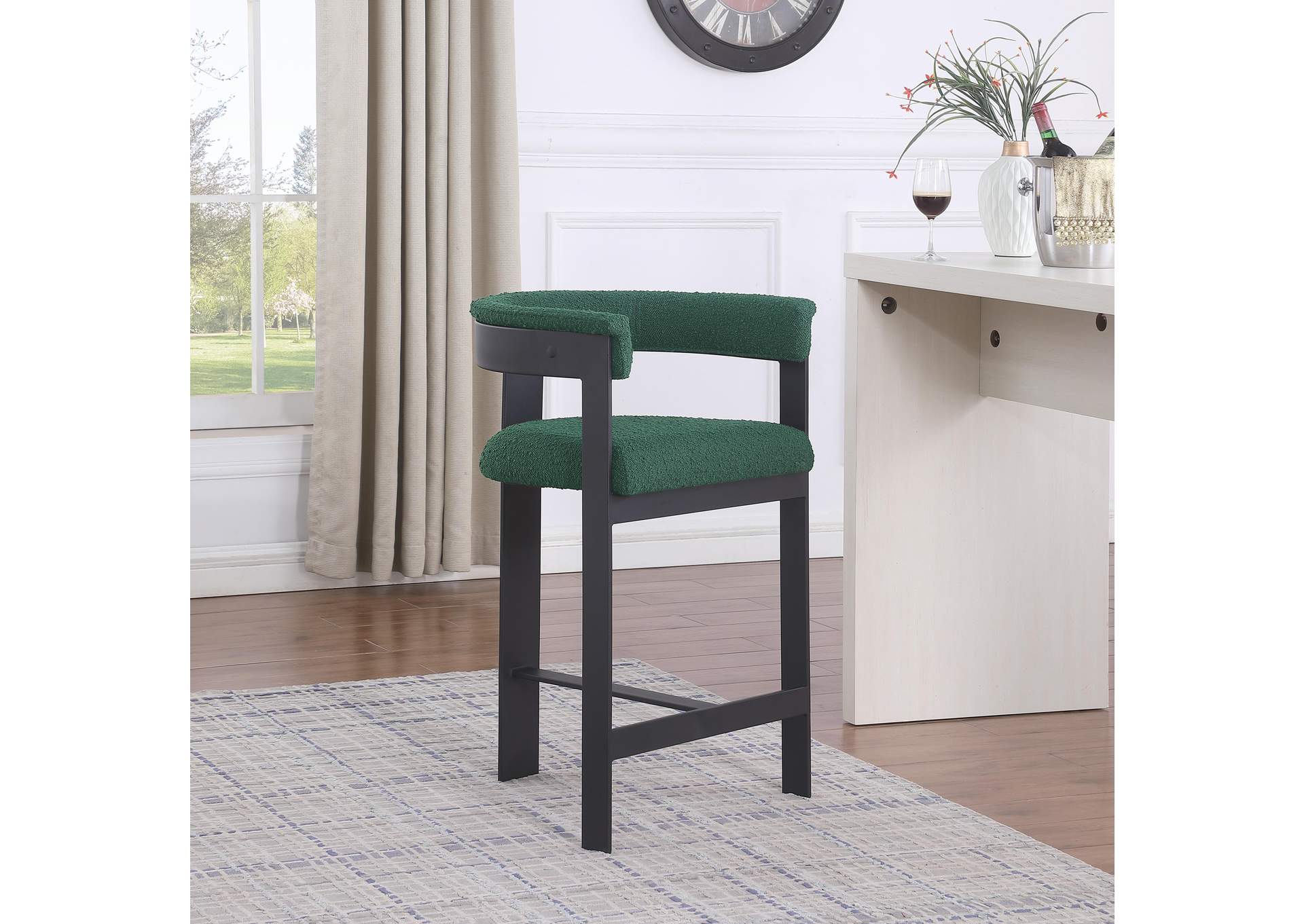 Romeo Green Boucle Fabric Counter Stool Set of 2,Meridian Furniture