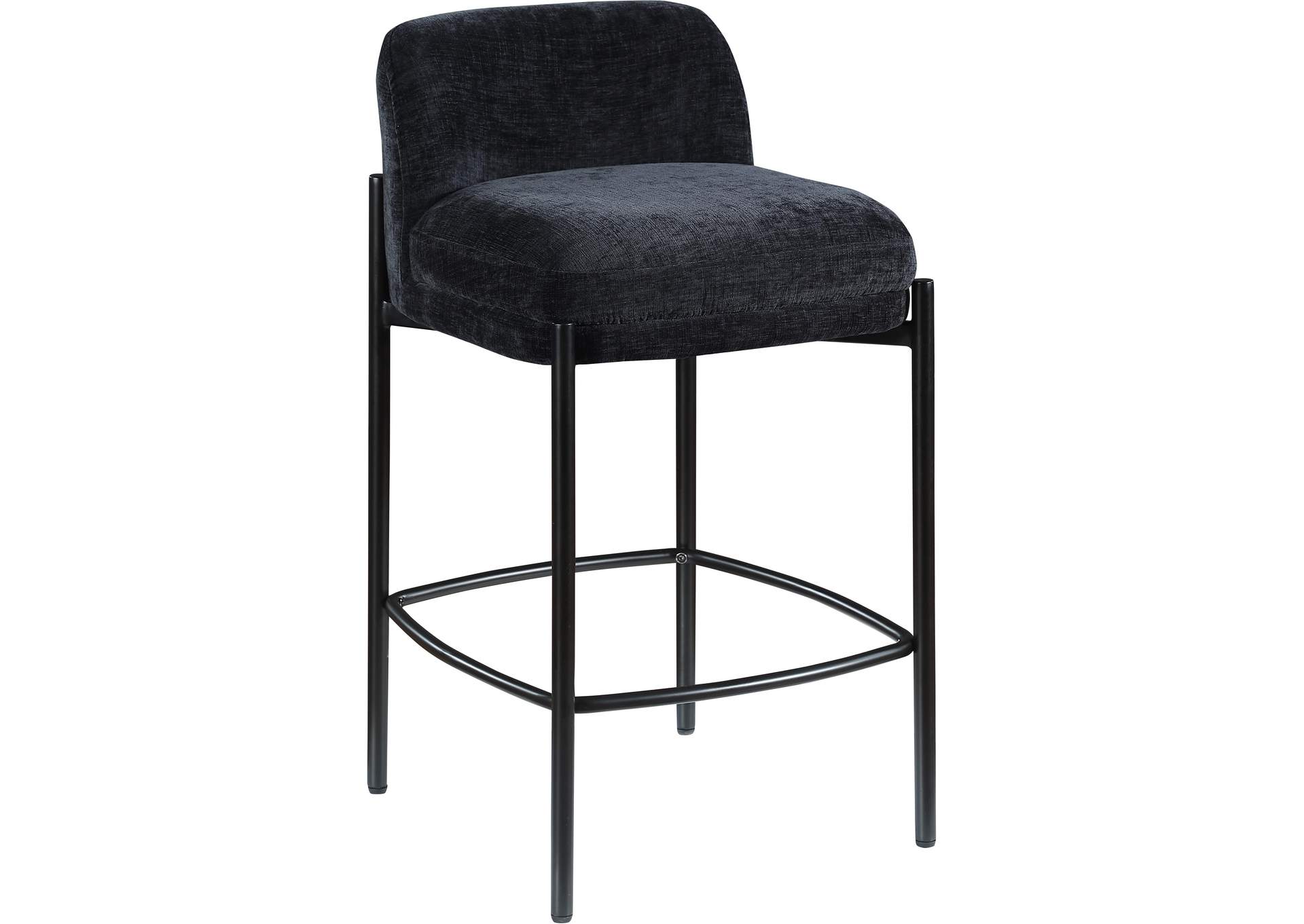 Burton Black Chenille Fabric Stool Set of 2,Meridian Furniture