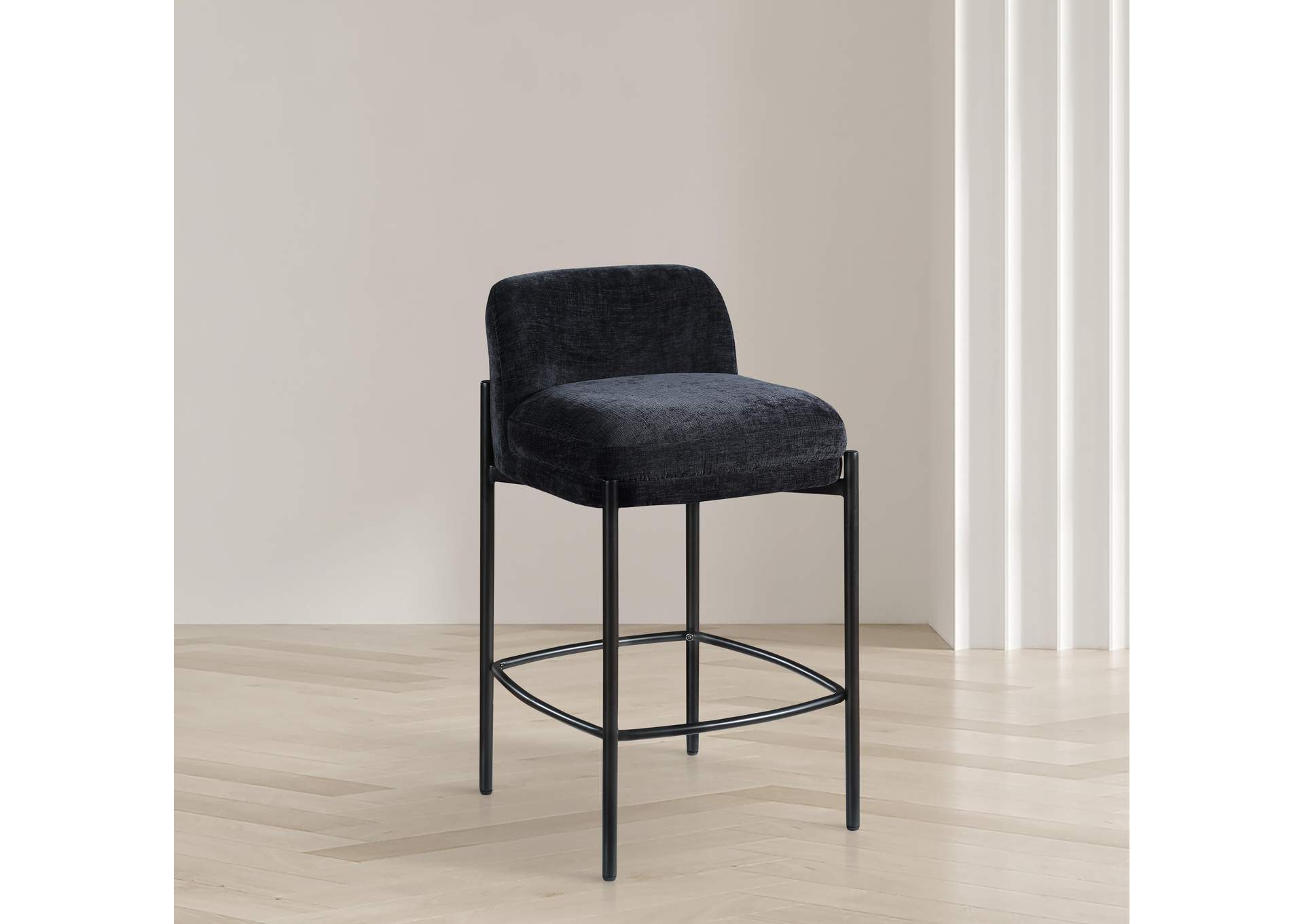 Burton Black Chenille Fabric Stool Set of 2,Meridian Furniture