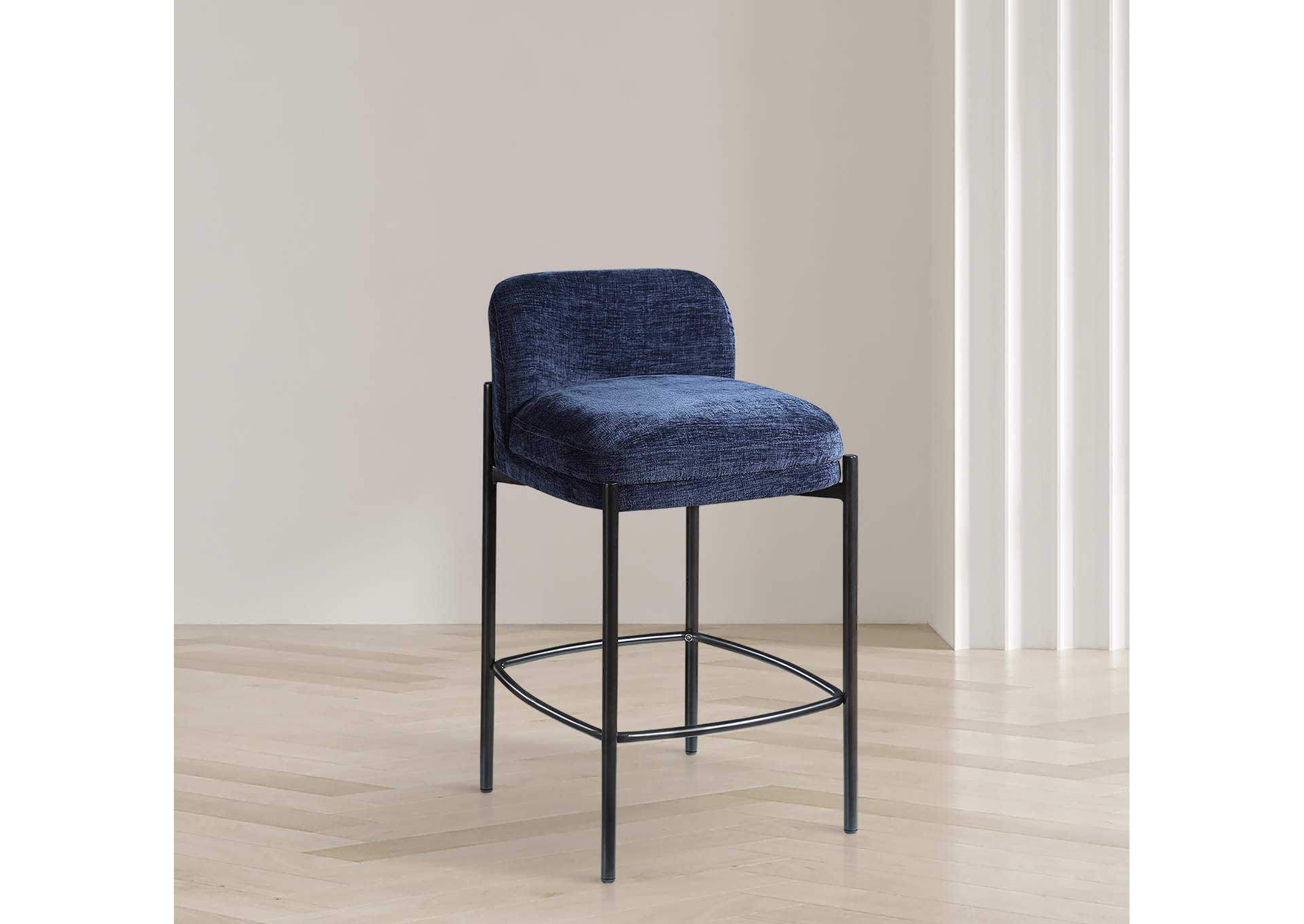 Burton Navy Chenille Fabric Stool Set of 2,Meridian Furniture