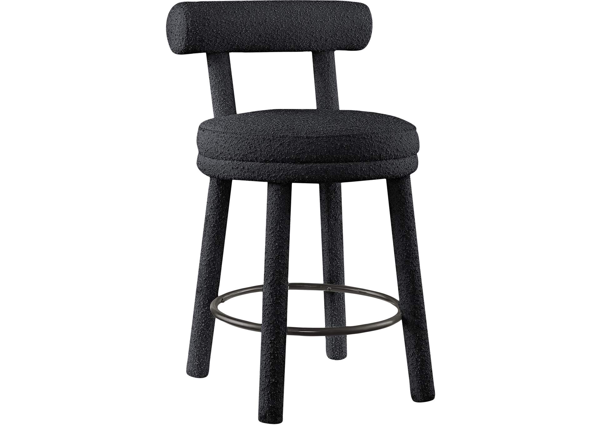 Parlor Black Boucle Fabric Stool Set of 2,Meridian Furniture