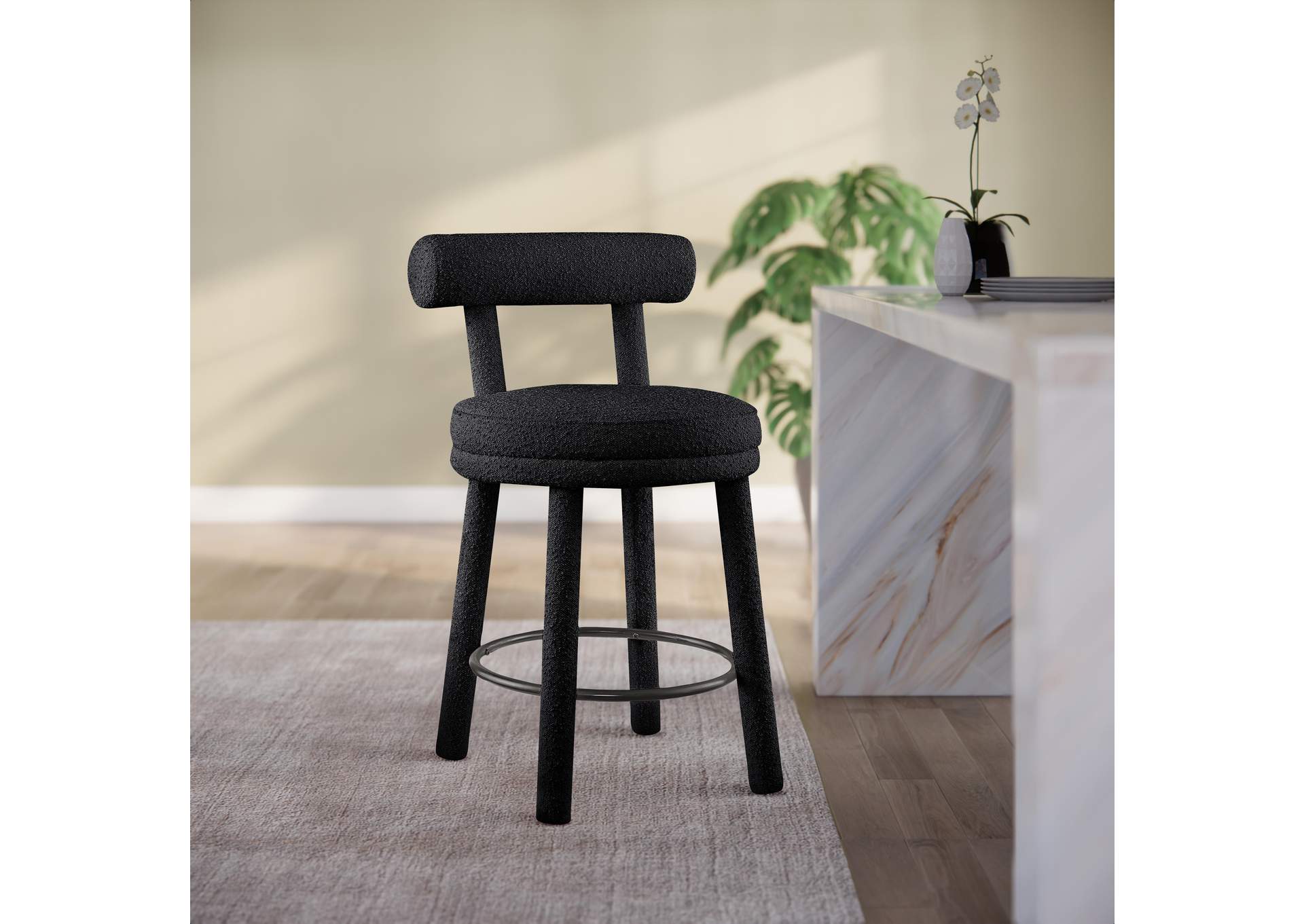 Parlor Black Boucle Fabric Stool Set of 2,Meridian Furniture