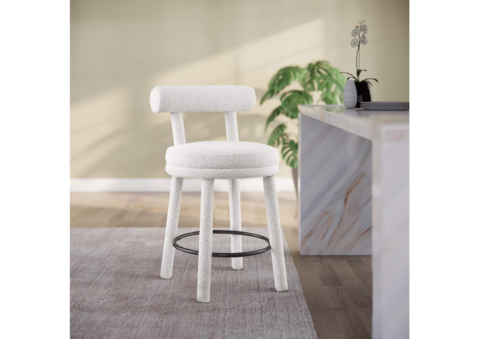 Parlor Cream Boucle Fabric Stool Set of 2,Meridian Furniture