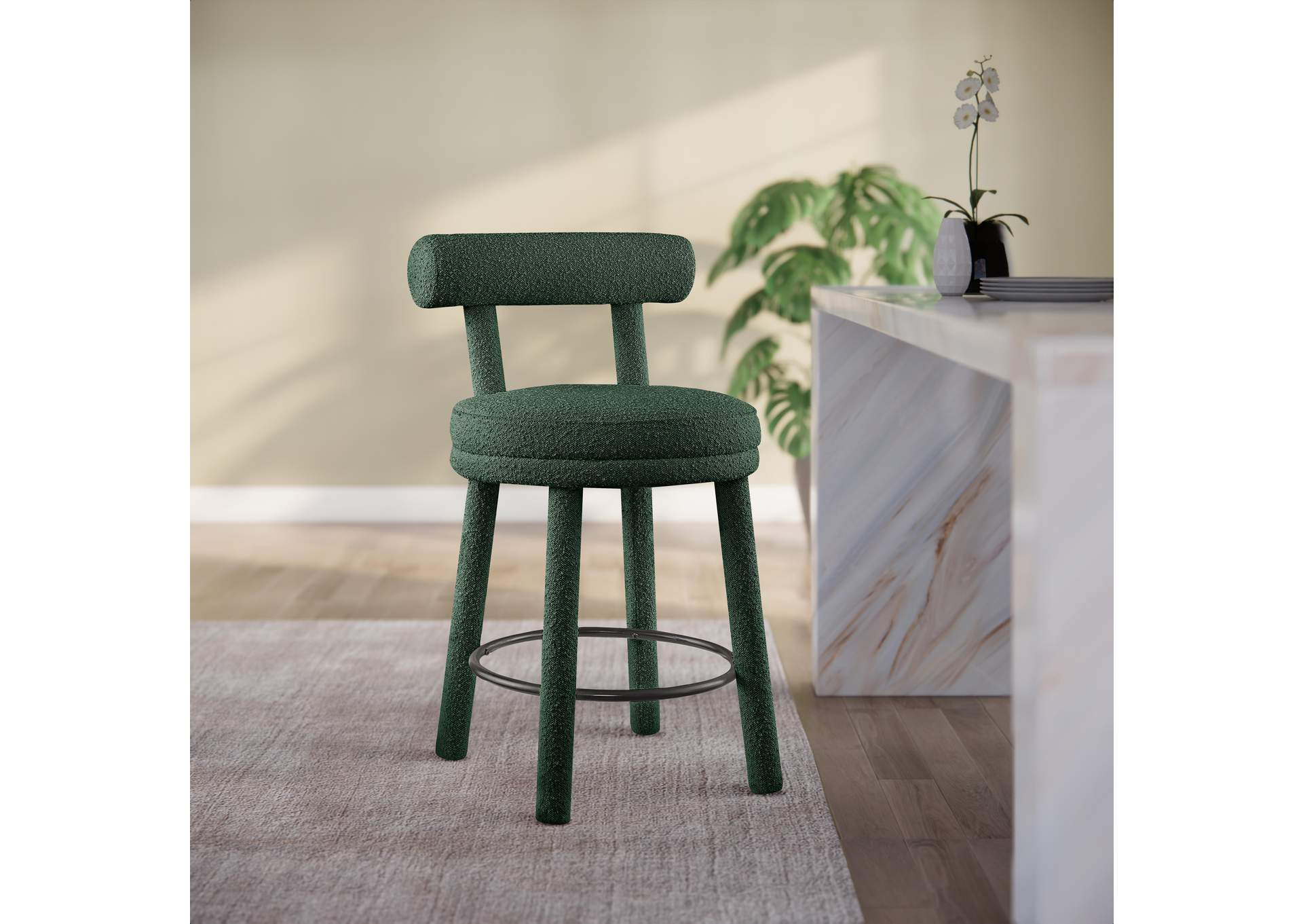 Parlor Green Boucle Fabric Stool Set of 2,Meridian Furniture